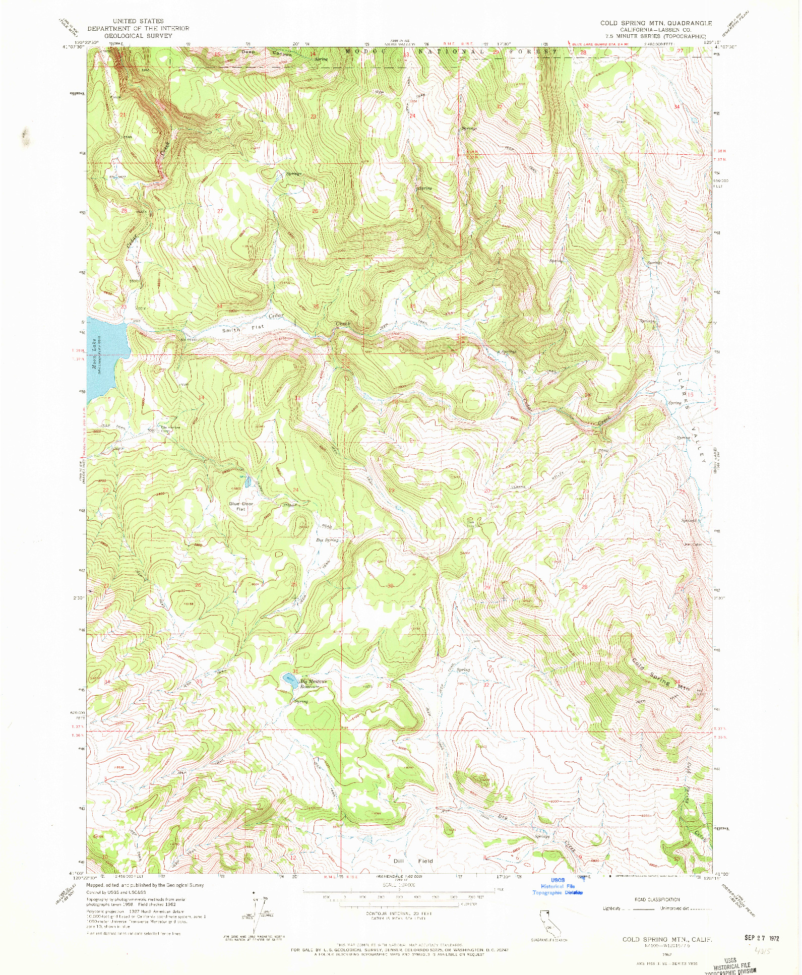 USGS 1:24000-SCALE QUADRANGLE FOR COLD SPRING MTN, CA 1962