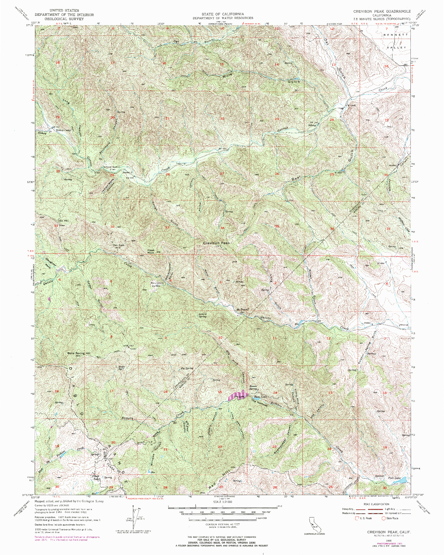 USGS 1:24000-SCALE QUADRANGLE FOR CREVISON PEAK, CA 1955