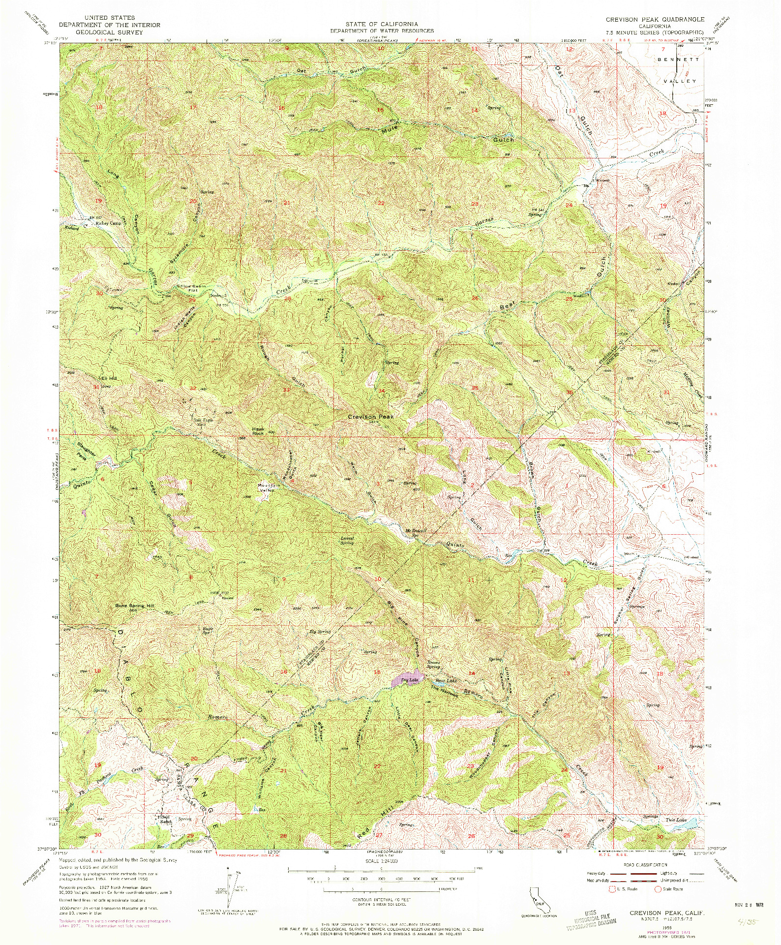 USGS 1:24000-SCALE QUADRANGLE FOR CREVISON PEAK, CA 1955