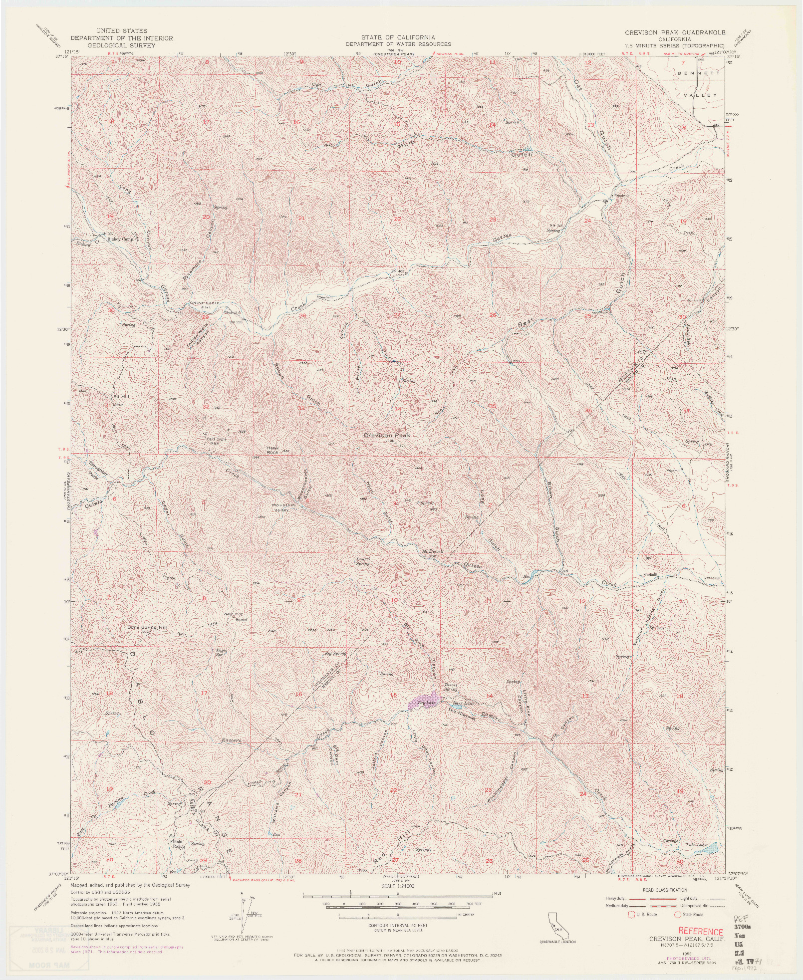 USGS 1:24000-SCALE QUADRANGLE FOR CREVISON PEAK, CA 1955