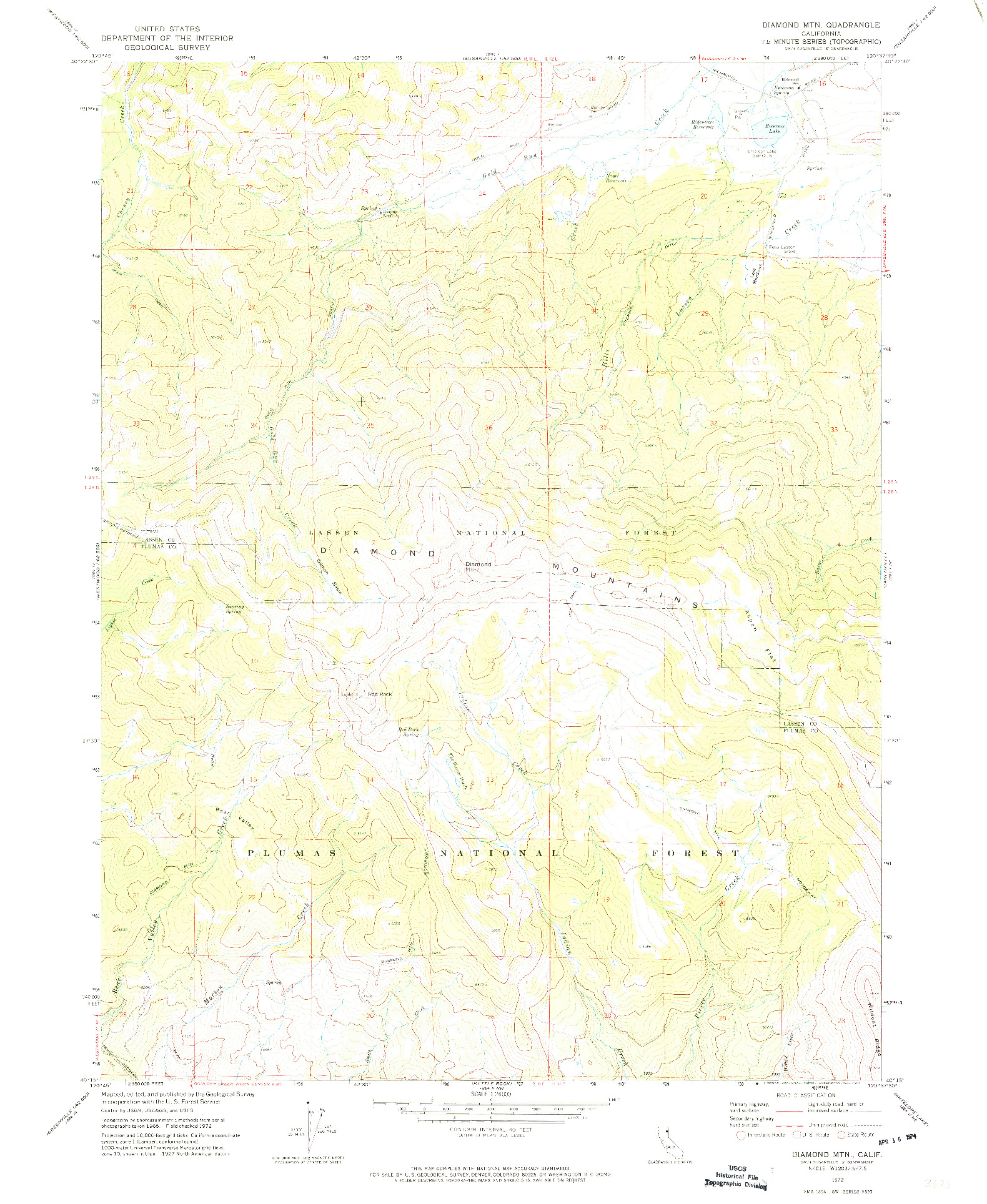 USGS 1:24000-SCALE QUADRANGLE FOR DIAMOND MTN, CA 1972