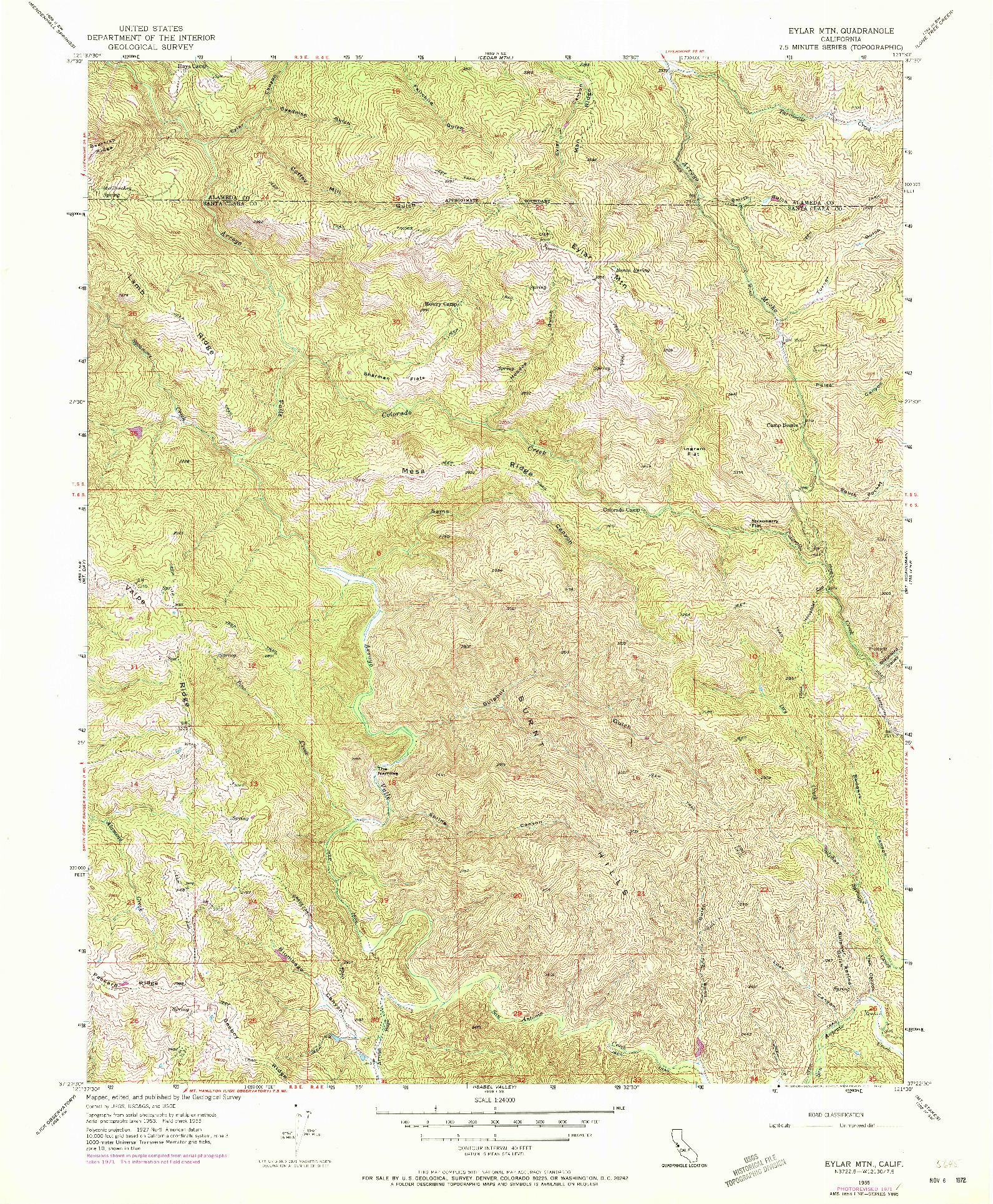 USGS 1:24000-SCALE QUADRANGLE FOR EYLAR MOUNTAIN, CA 1955