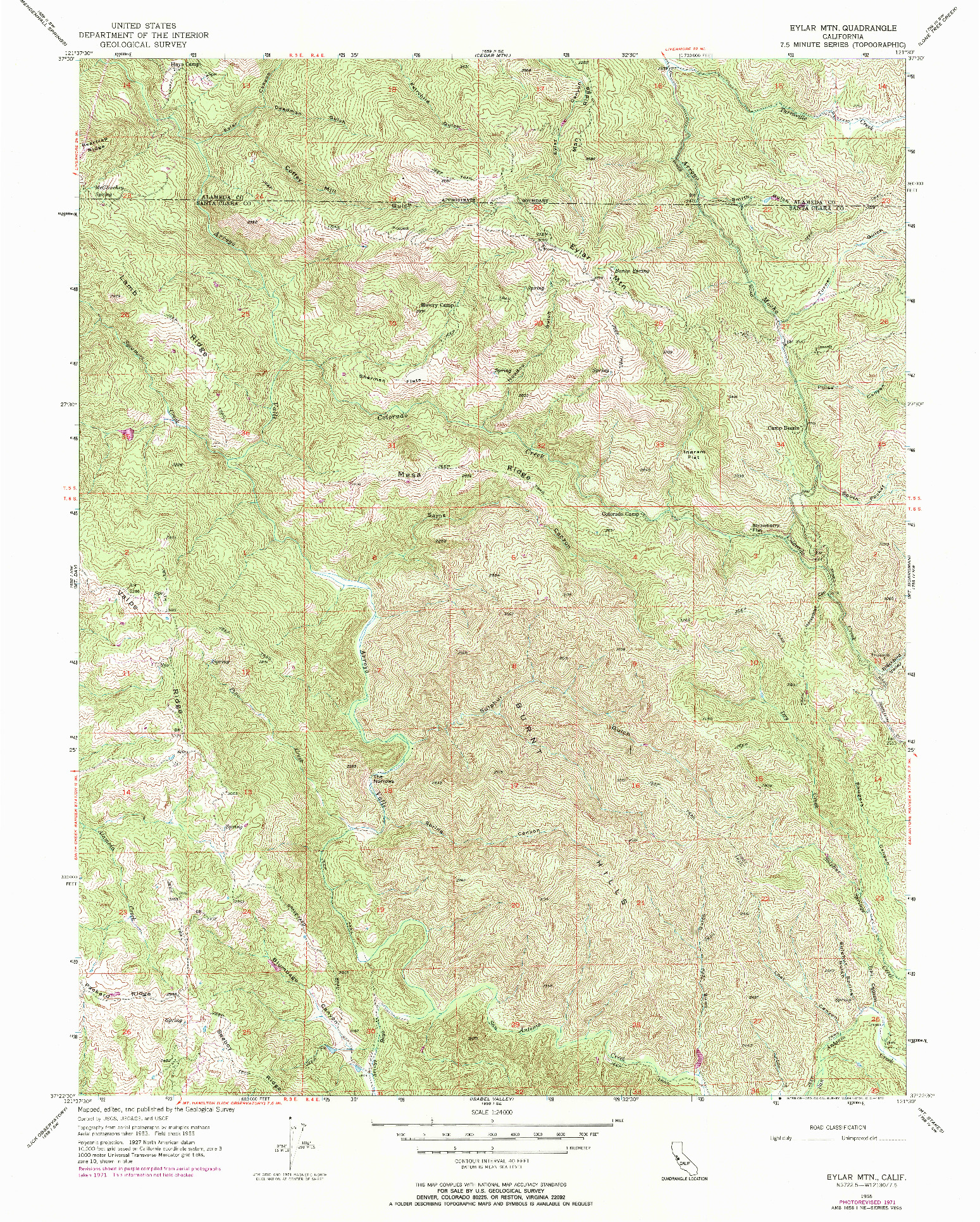 USGS 1:24000-SCALE QUADRANGLE FOR EYLAR MTN, CA 1955