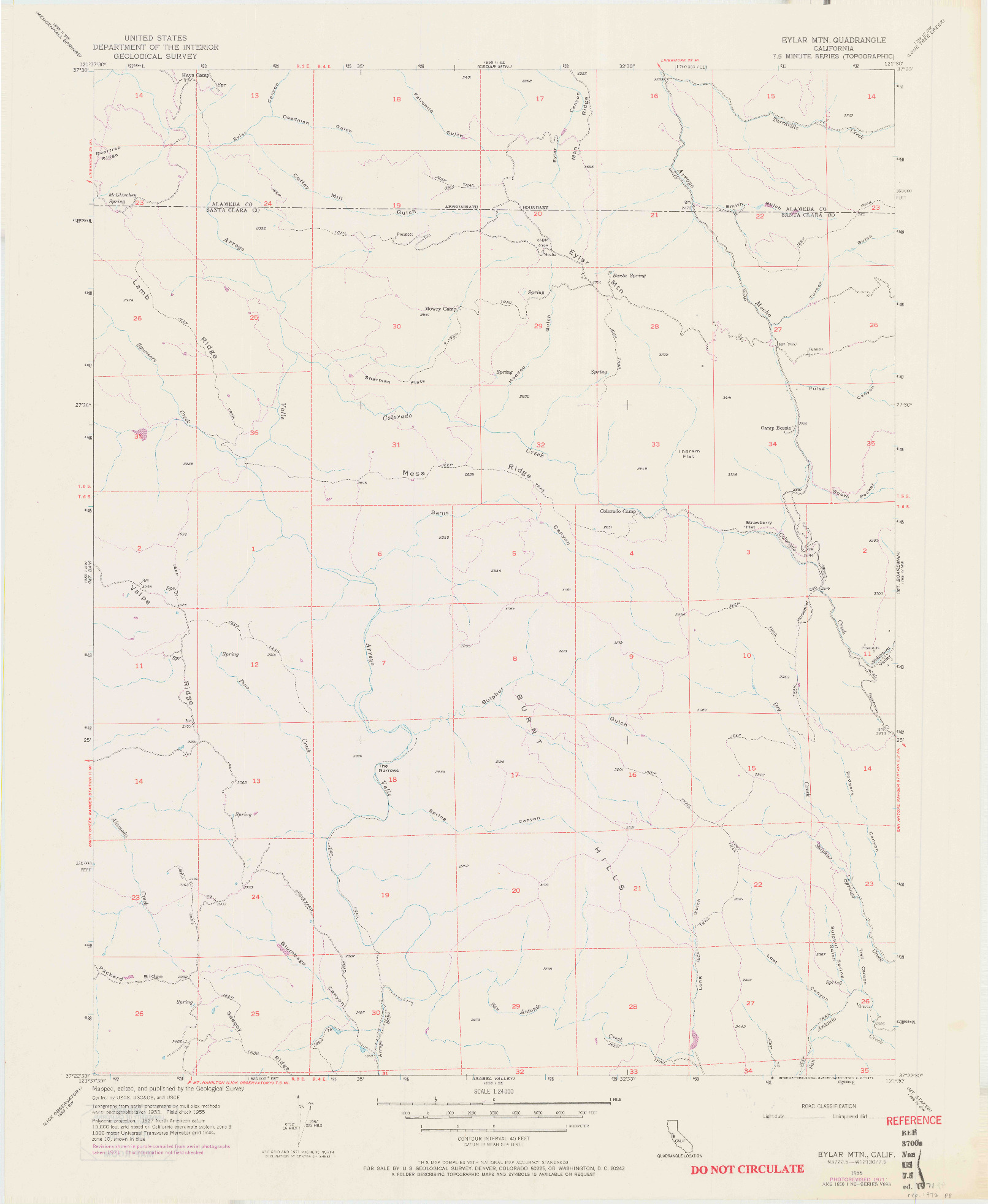 USGS 1:24000-SCALE QUADRANGLE FOR EYLAR MTN, CA 1955