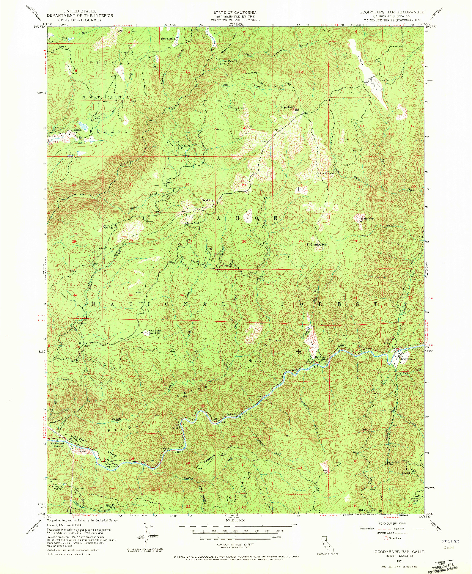USGS 1:24000-SCALE QUADRANGLE FOR GOODYEARS BAR, CA 1951