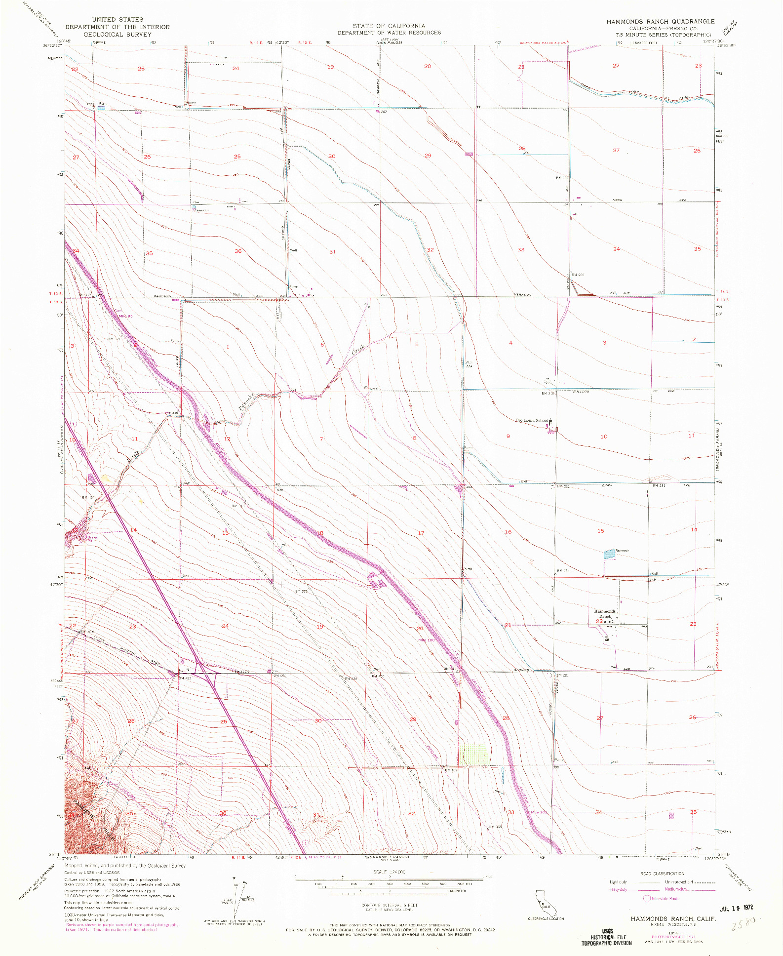 USGS 1:24000-SCALE QUADRANGLE FOR HAMMONDS RANCH, CA 1956