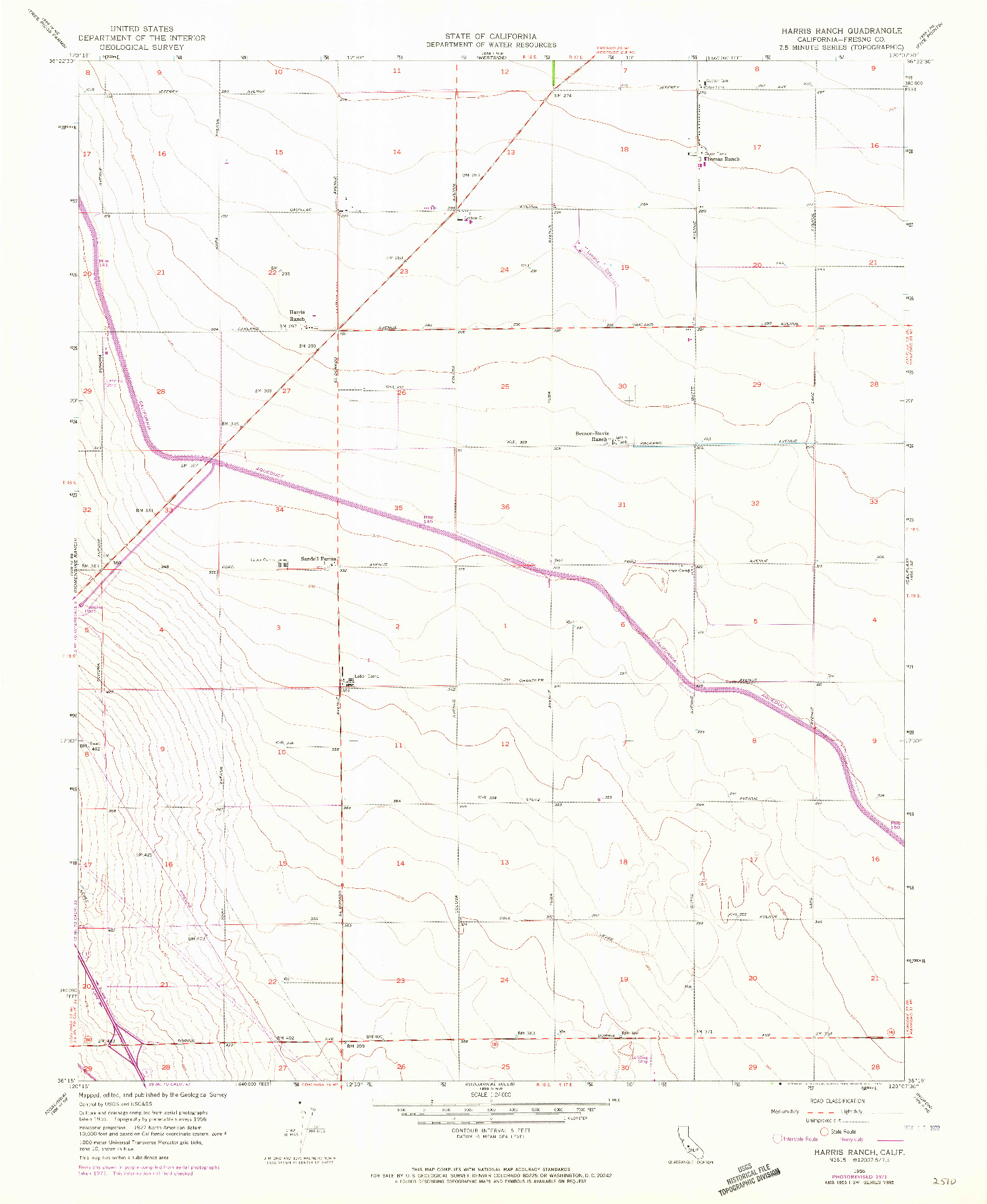 USGS 1:24000-SCALE QUADRANGLE FOR HARRIS RANCH, CA 1956