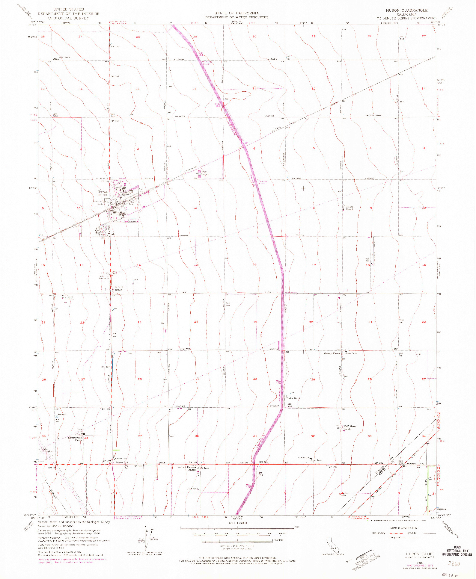 USGS 1:24000-SCALE QUADRANGLE FOR HURON, CA 1956