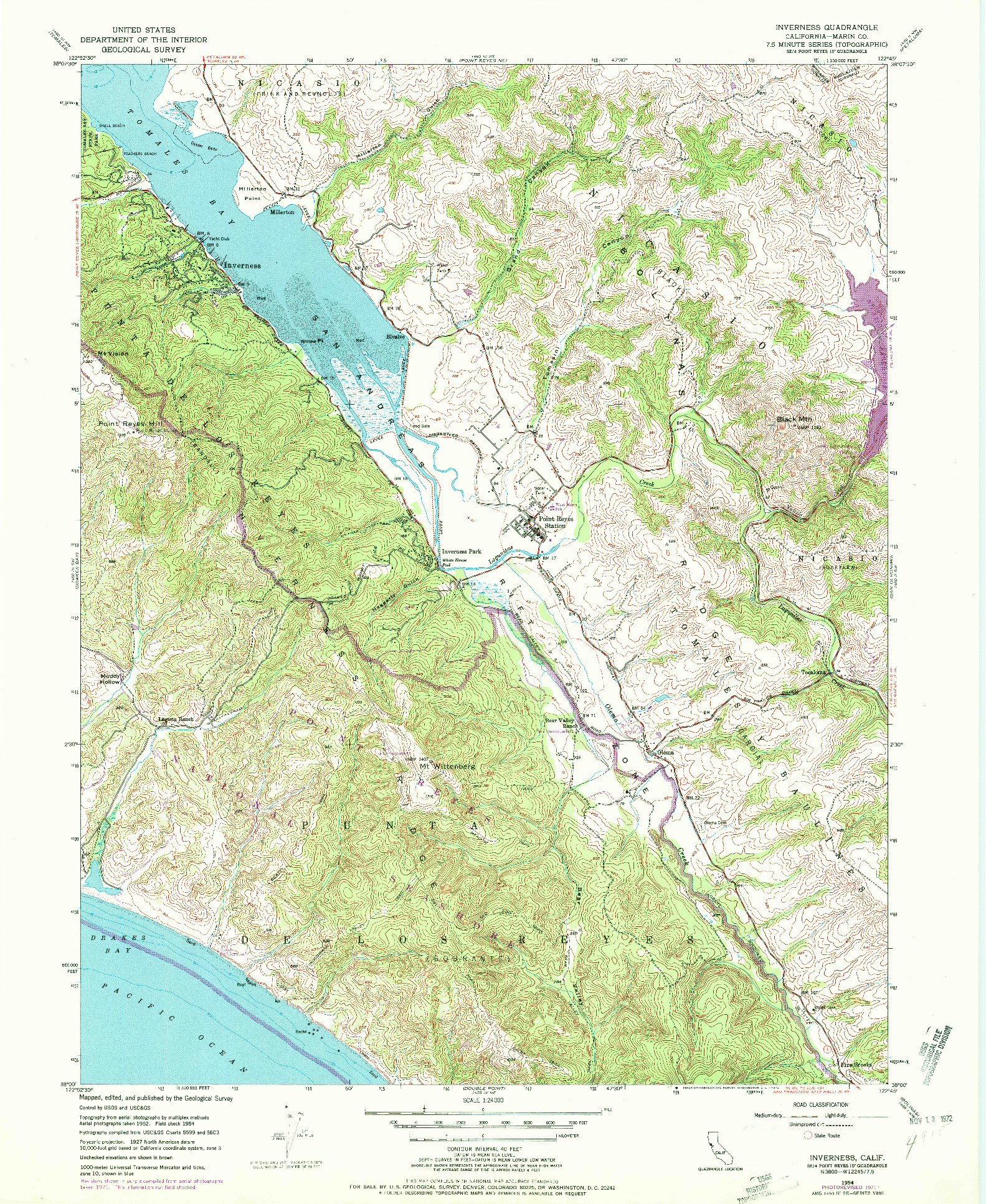 USGS 1:24000-SCALE QUADRANGLE FOR INVERNESS, CA 1954