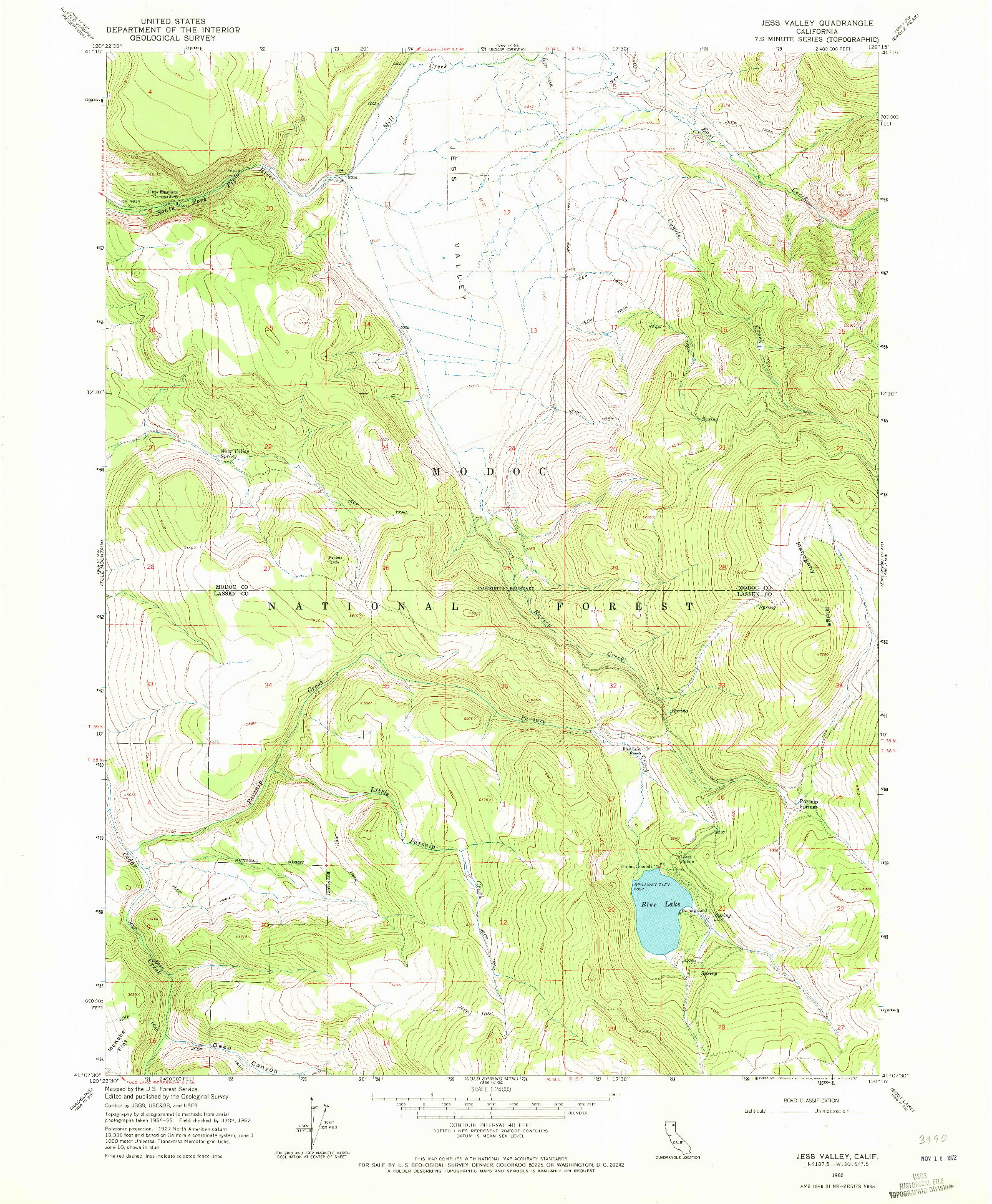 USGS 1:24000-SCALE QUADRANGLE FOR JESS VALLEY, CA 1962