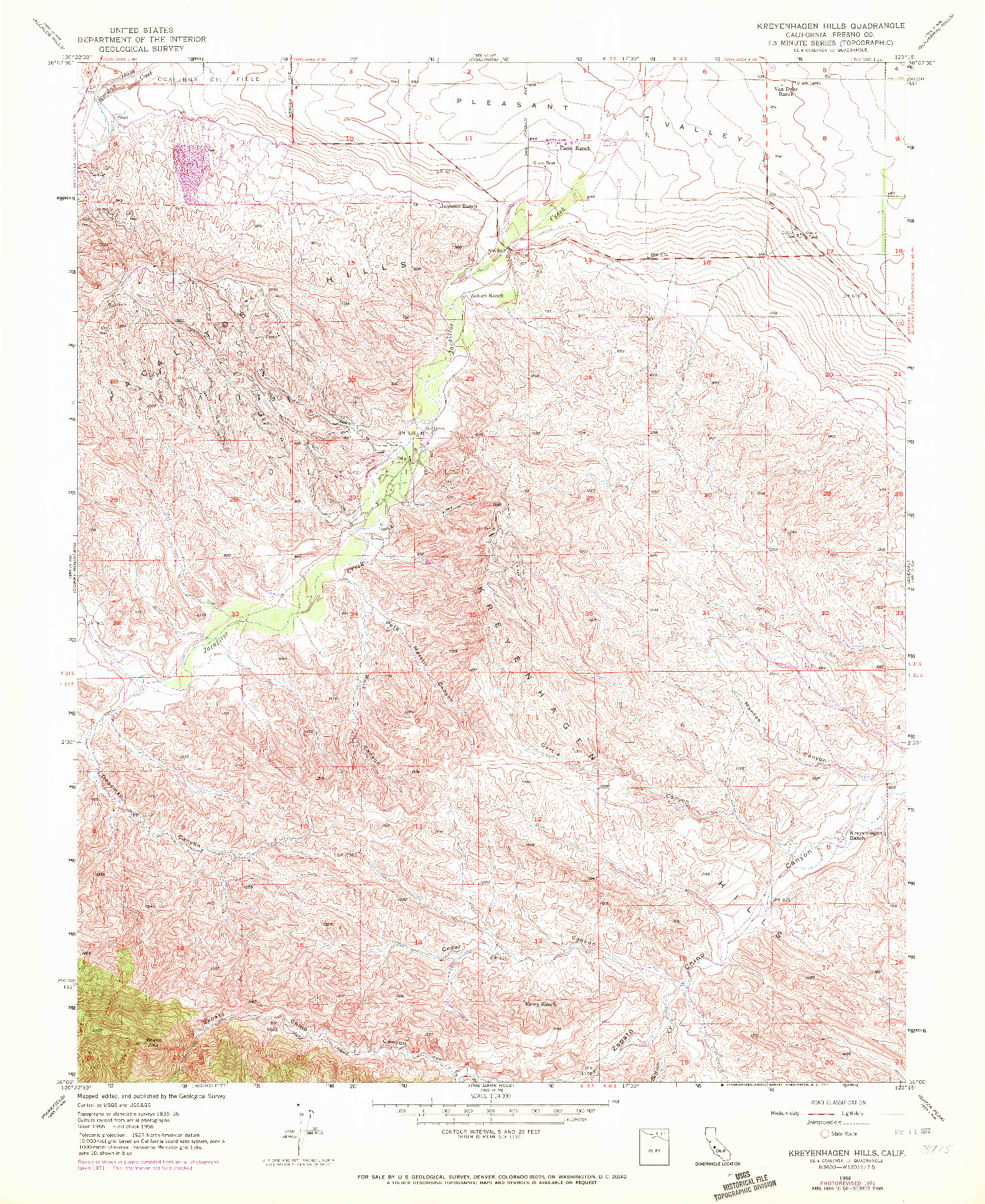 USGS 1:24000-SCALE QUADRANGLE FOR KREYENHAGEN HILLS, CA 1956