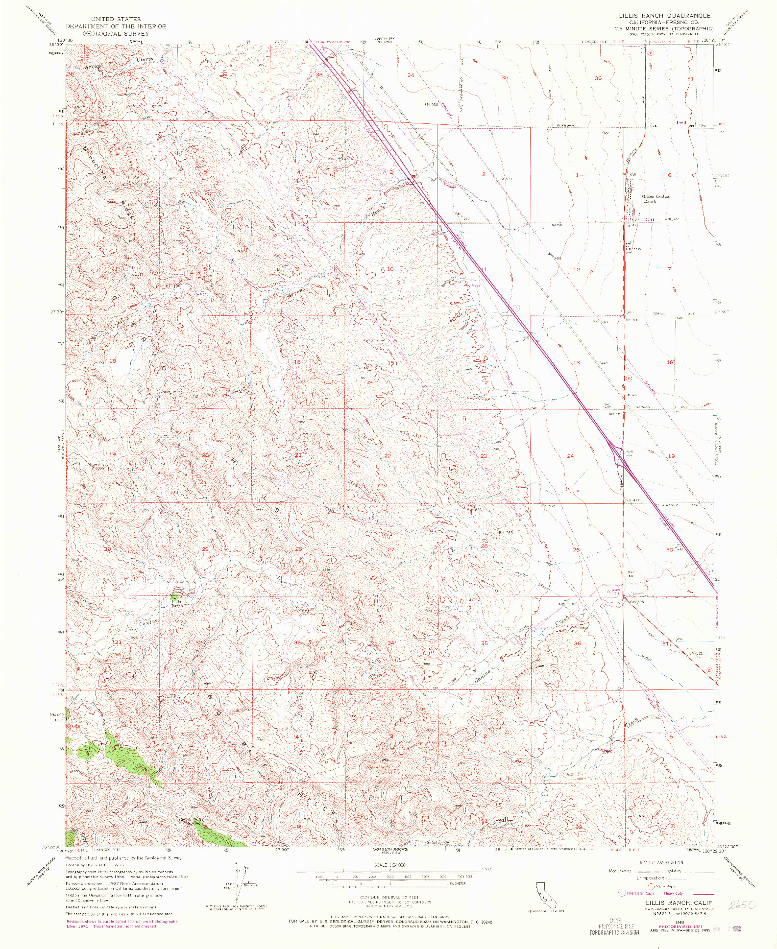 USGS 1:24000-SCALE QUADRANGLE FOR LILLIS RANCH, CA 1956