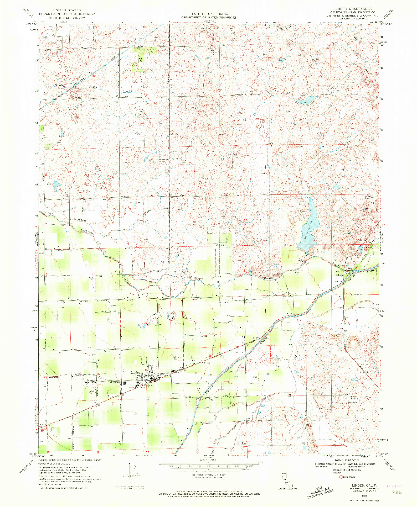 USGS 1:24000-SCALE QUADRANGLE FOR LINDEN, CA 1968