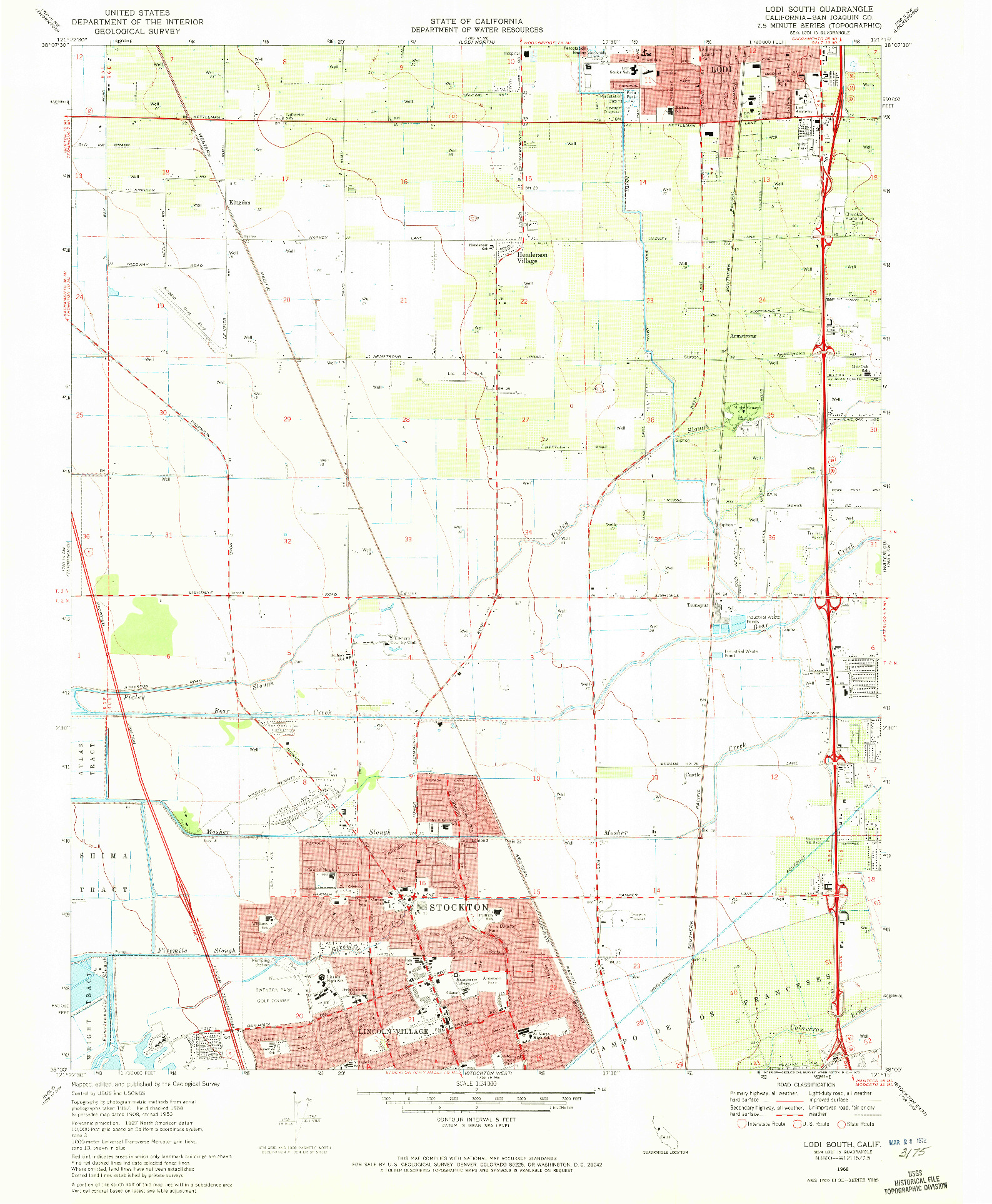 USGS 1:24000-SCALE QUADRANGLE FOR LODI SOUTH, CA 1968