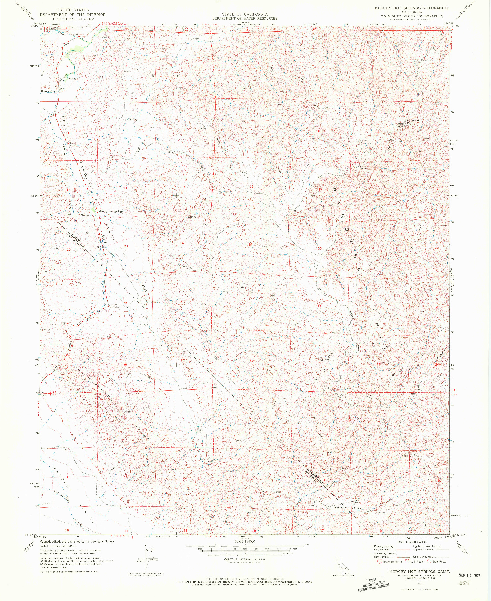 USGS 1:24000-SCALE QUADRANGLE FOR MERCEY HOT SPRINGS, CA 1969