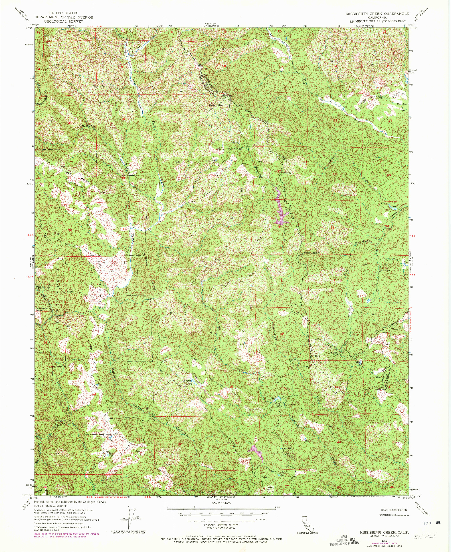 USGS 1:24000-SCALE QUADRANGLE FOR MISSISSIPPI CREEK, CA 1955