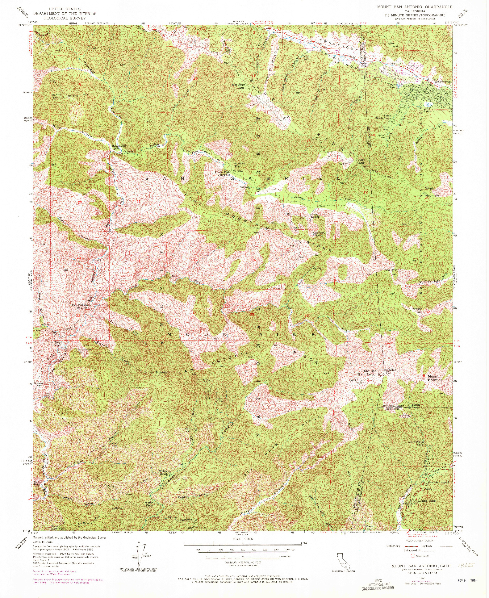 USGS 1:24000-SCALE QUADRANGLE FOR MOUNT SAN ANTONIO, CA 1955