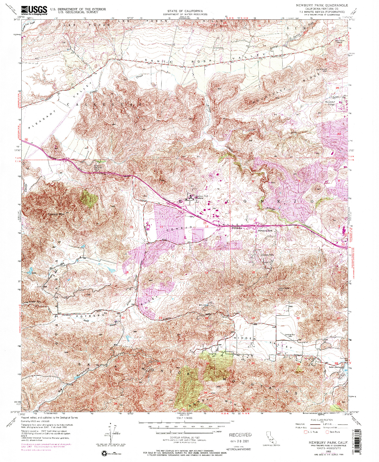 USGS 1:24000-SCALE QUADRANGLE FOR NEWBURY PARK, CA 1950