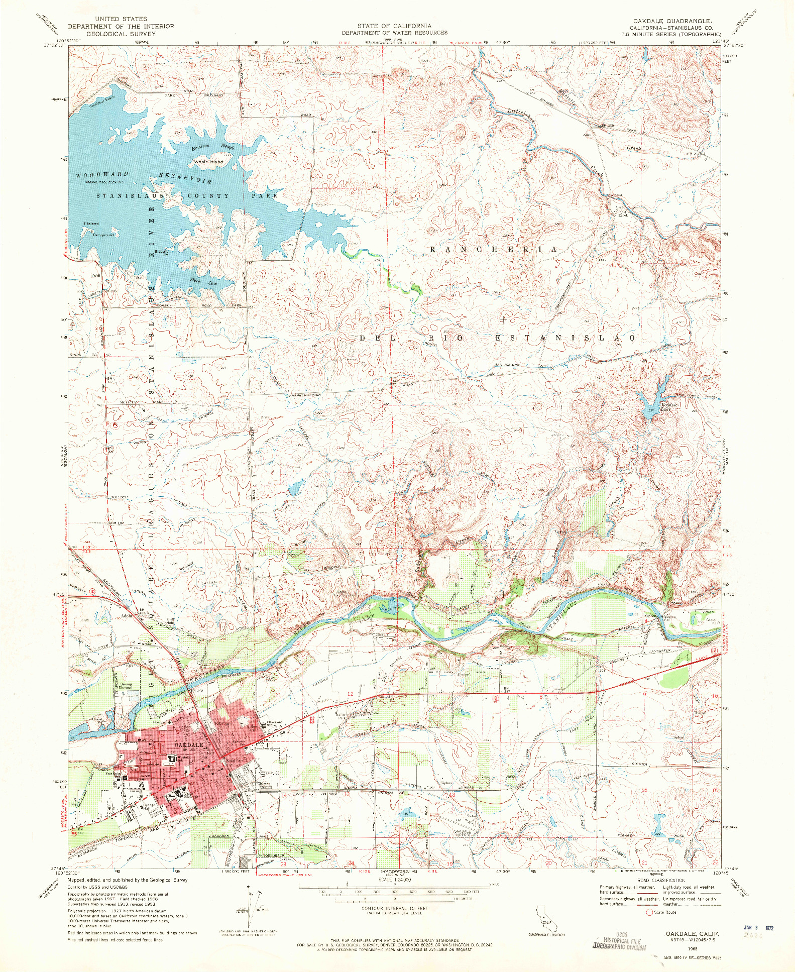 USGS 1:24000-SCALE QUADRANGLE FOR OAKDALE, CA 1968