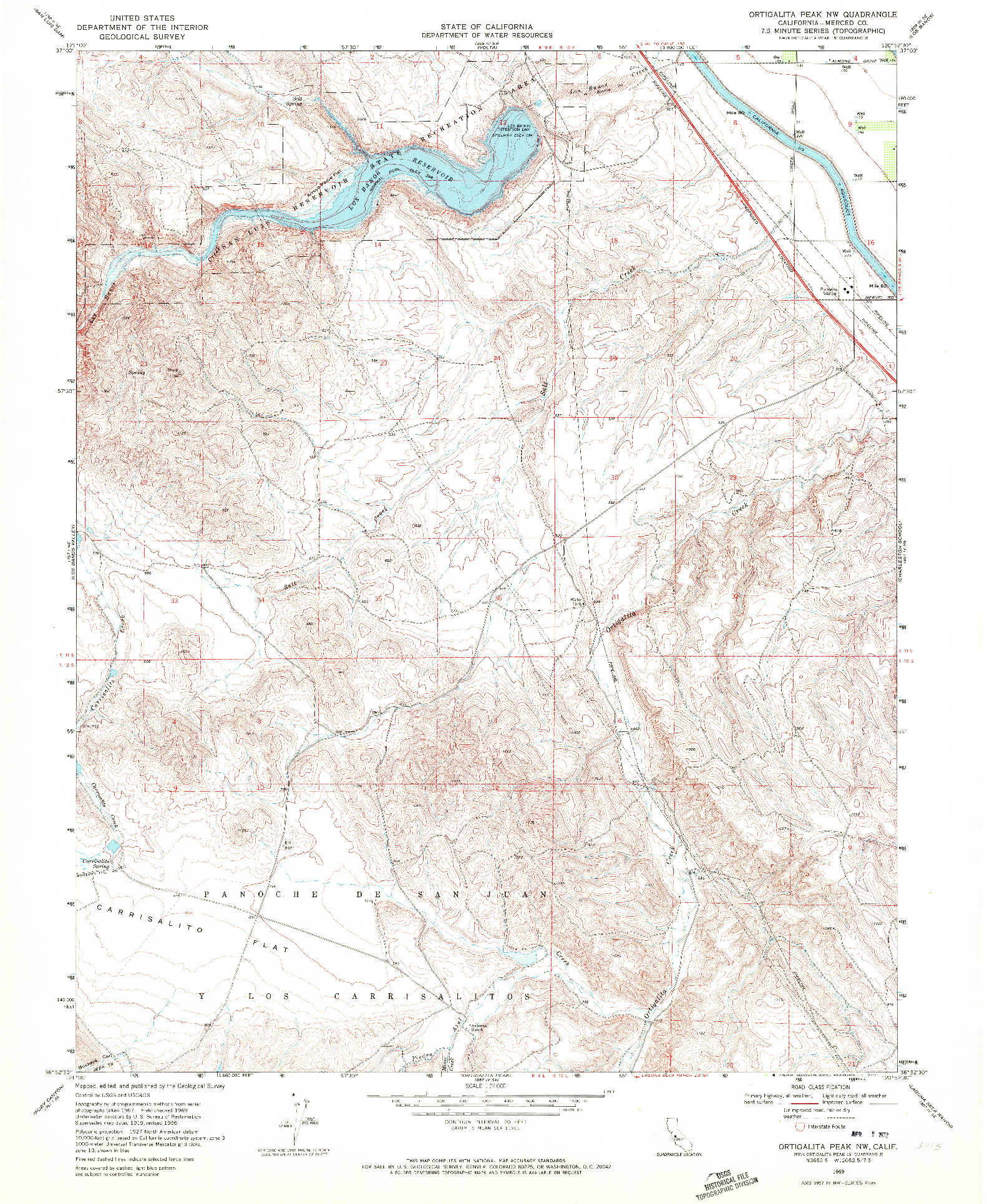 USGS 1:24000-SCALE QUADRANGLE FOR ORTIGALITA PEAK NW, CA 1969
