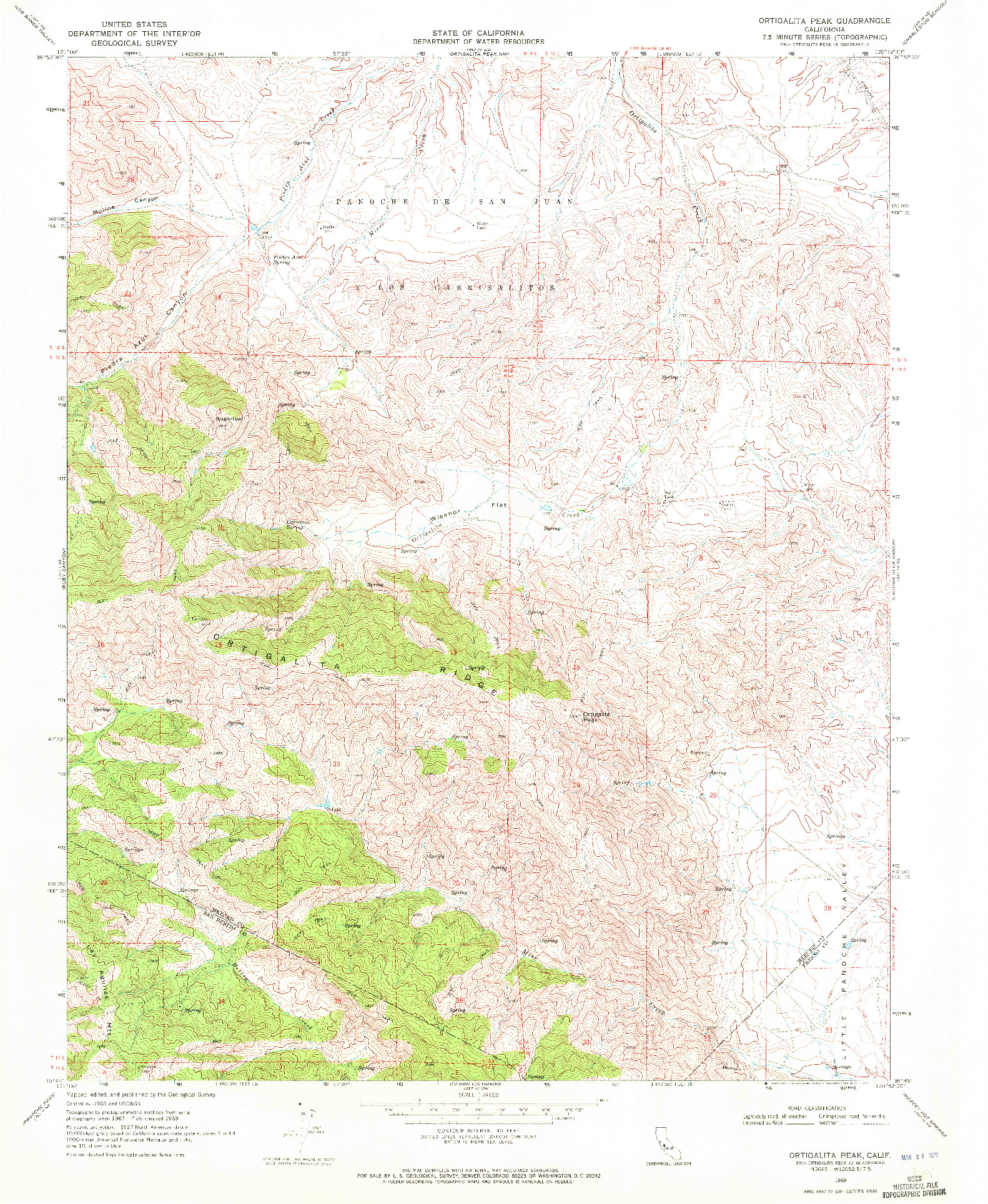 USGS 1:24000-SCALE QUADRANGLE FOR ORTIGALITA PEAK, CA 1969