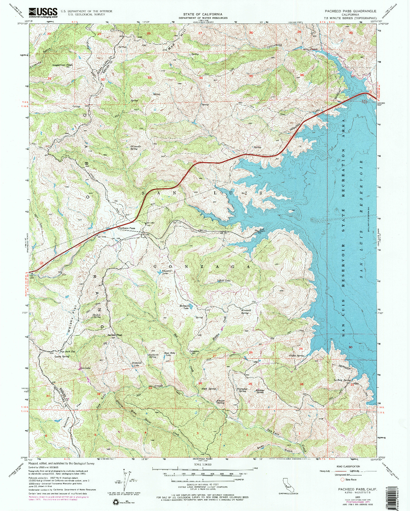 USGS 1:24000-SCALE QUADRANGLE FOR PACHECO PASS, CA 1955