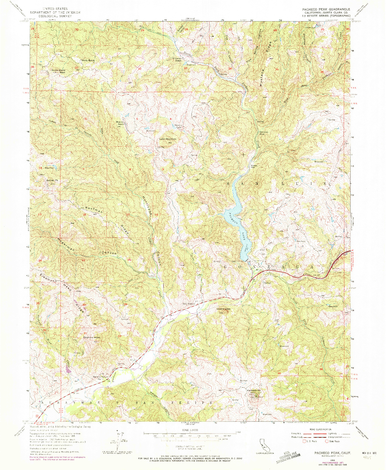 USGS 1:24000-SCALE QUADRANGLE FOR PACHECO PEAK, CA 1955