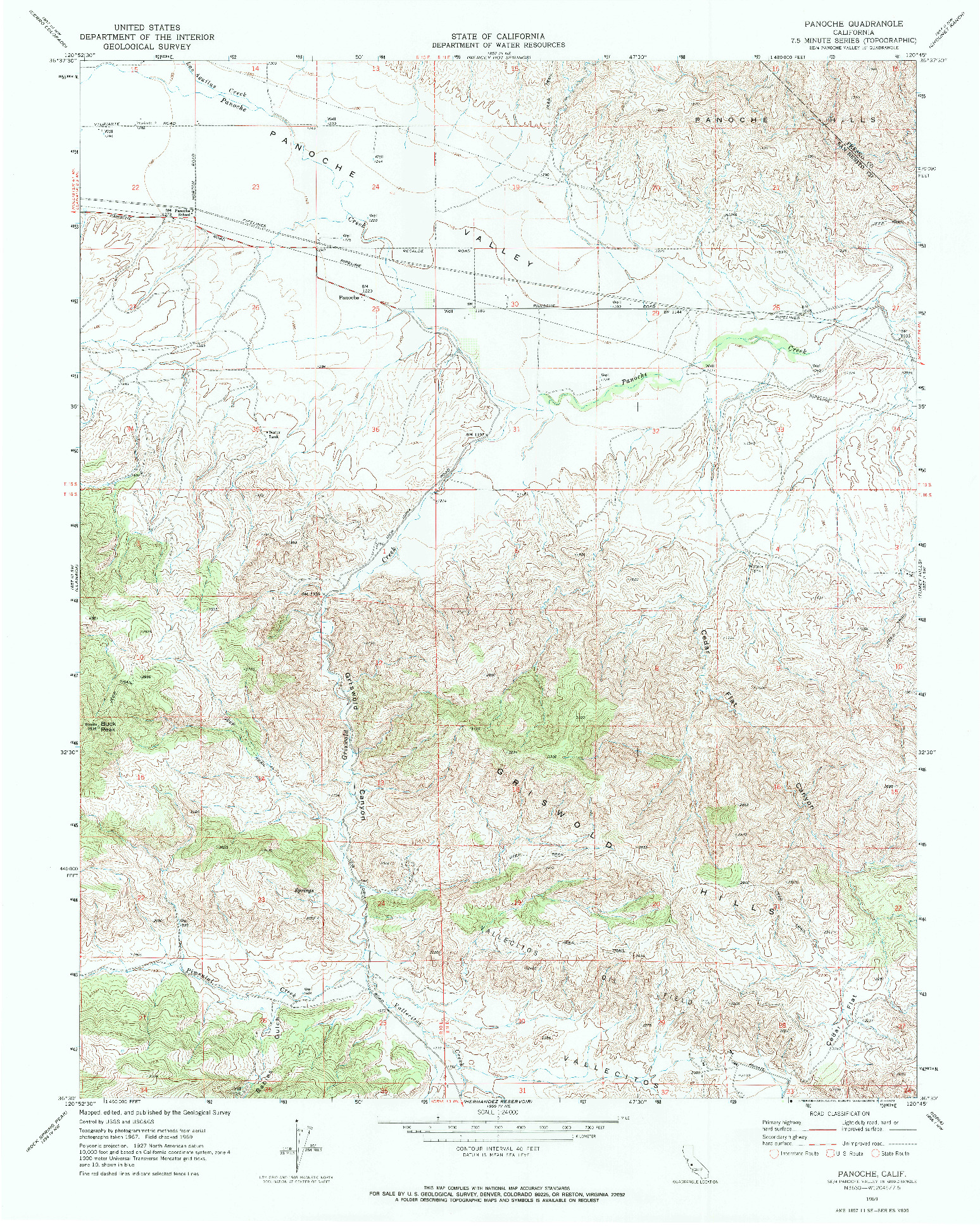 USGS 1:24000-SCALE QUADRANGLE FOR PANOCHE, CA 1969