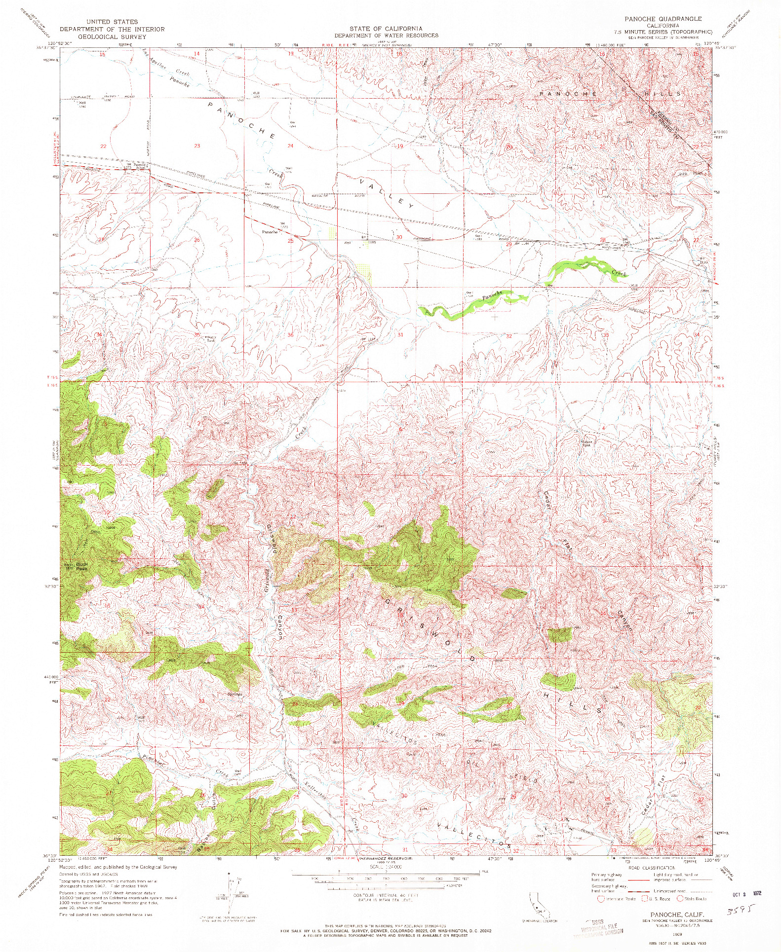 USGS 1:24000-SCALE QUADRANGLE FOR PANOCHE, CA 1969