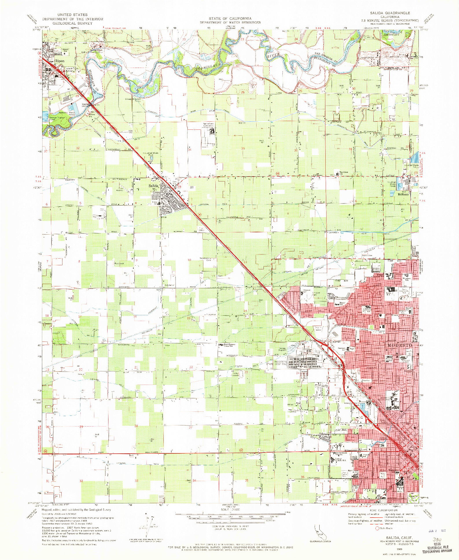 USGS 1:24000-SCALE QUADRANGLE FOR SALIDA, CA 1969