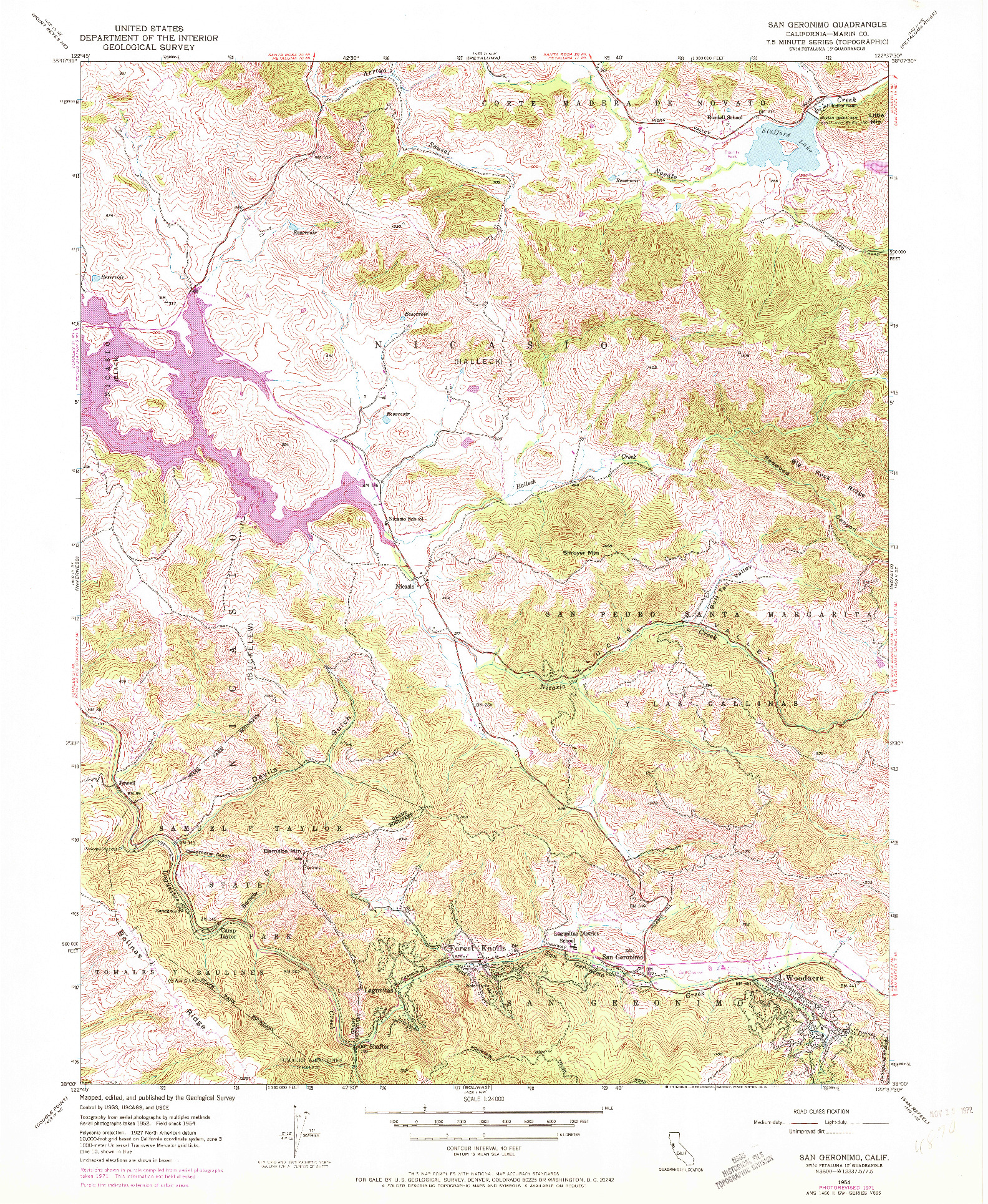 USGS 1:24000-SCALE QUADRANGLE FOR SAN GERONIMO, CA 1954