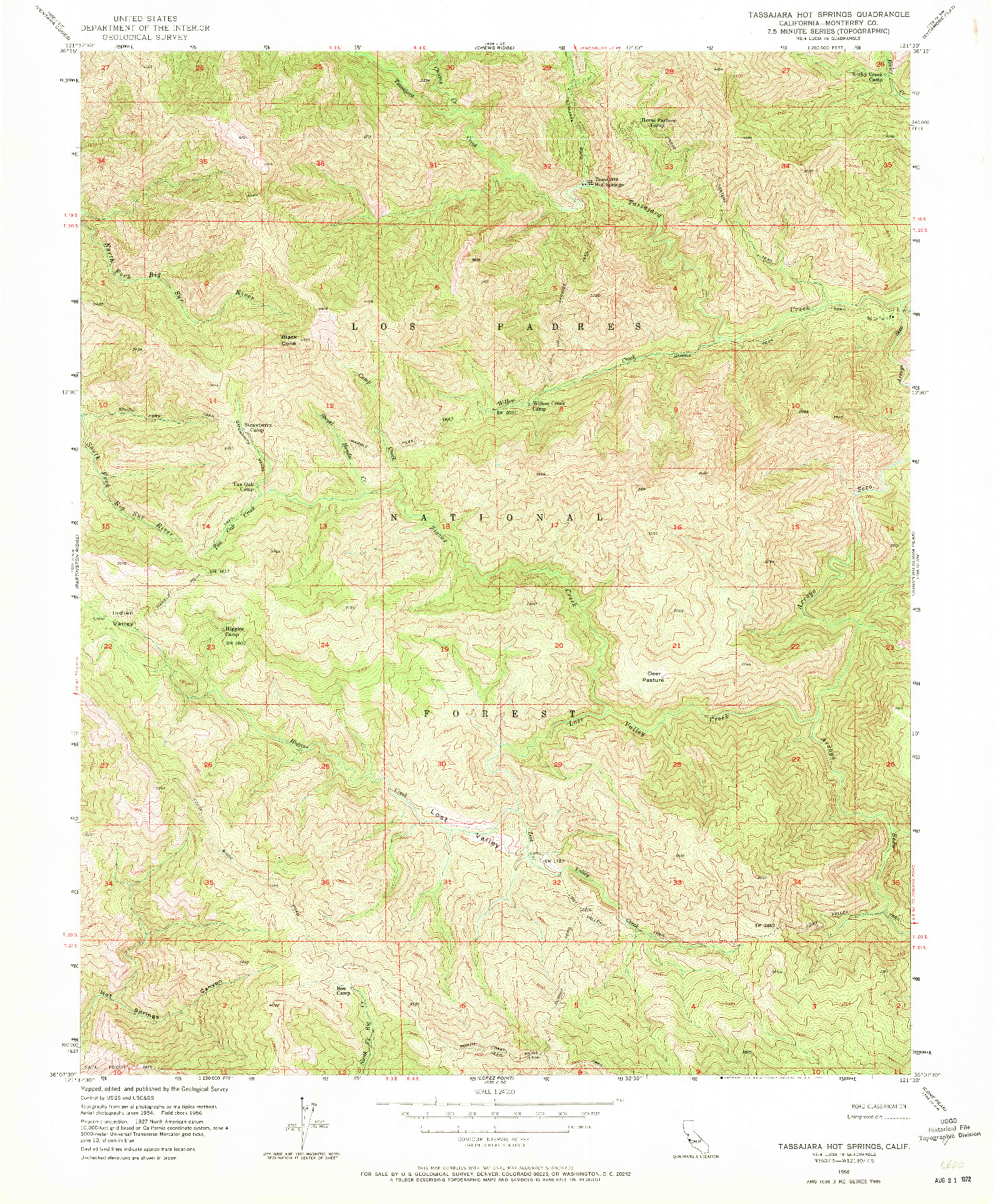 USGS 1:24000-SCALE QUADRANGLE FOR TASSAJARA HOT SPRINGS, CA 1956