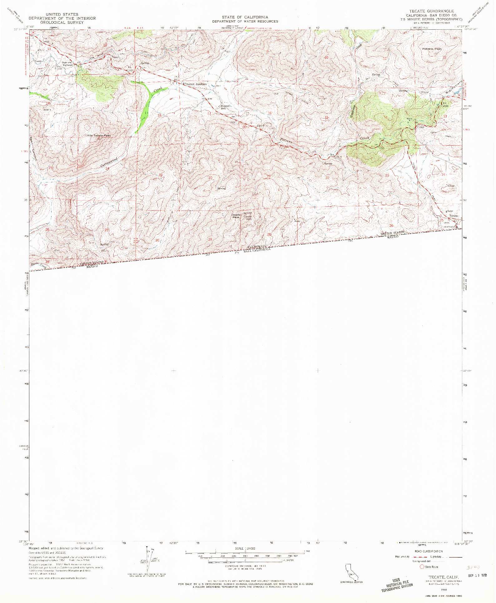 USGS 1:24000-SCALE QUADRANGLE FOR TECATE, CA 1960