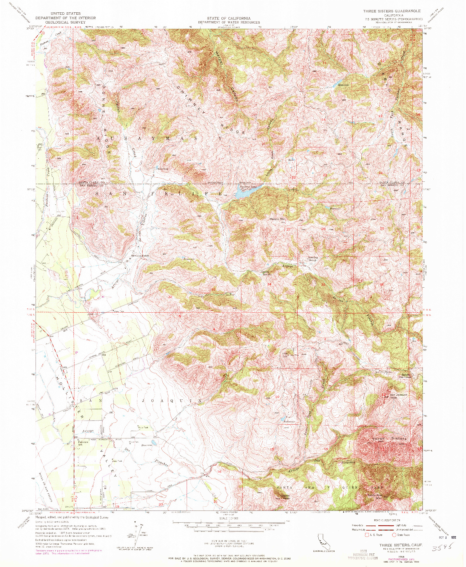 USGS 1:24000-SCALE QUADRANGLE FOR THREE SISTERS, CA 1954