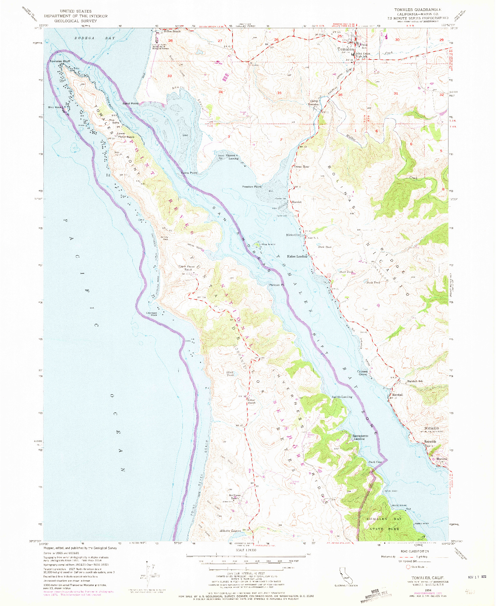 USGS 1:24000-SCALE QUADRANGLE FOR TOMALES, CA 1954