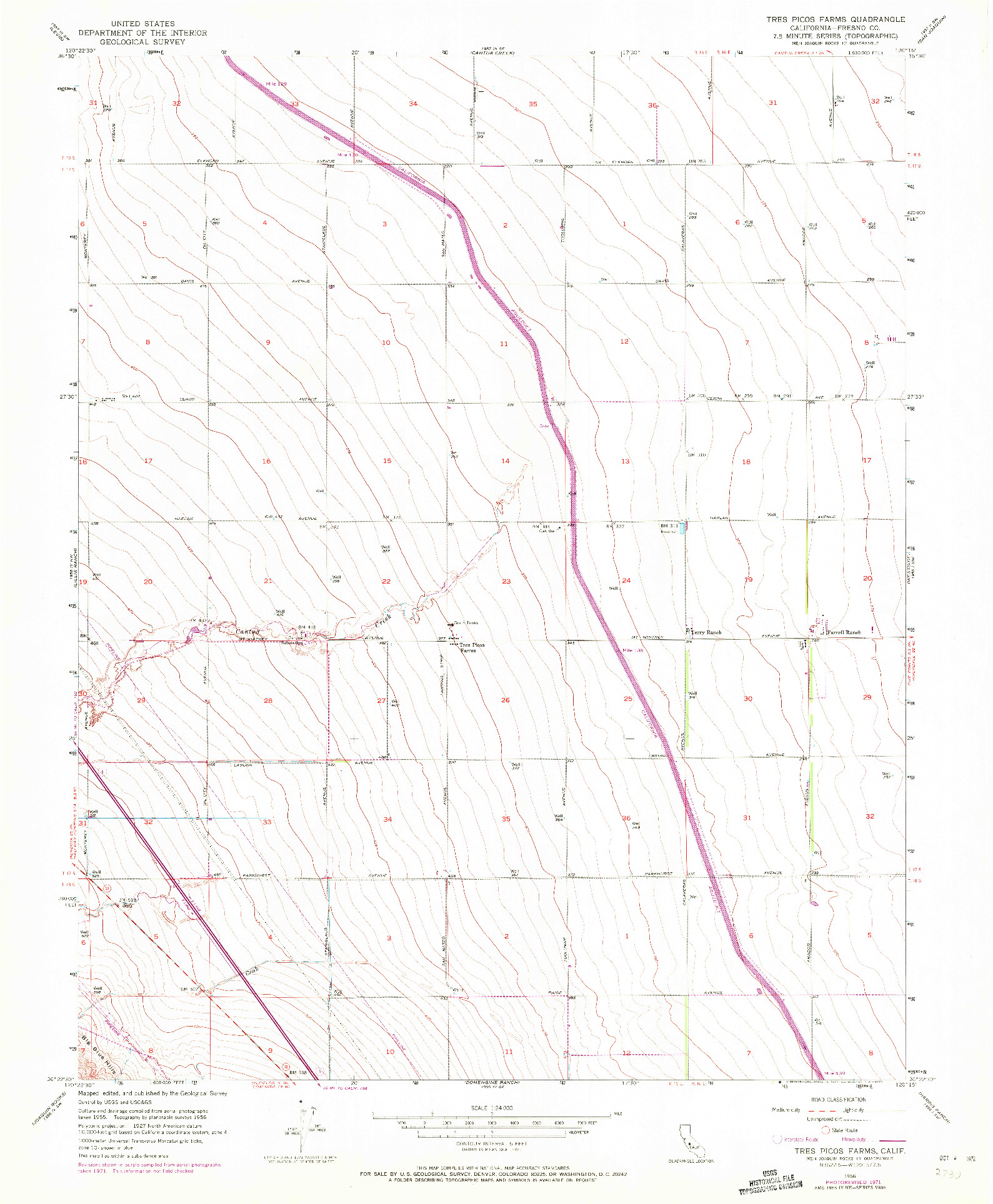 USGS 1:24000-SCALE QUADRANGLE FOR TRES PICOS FARMS, CA 1956