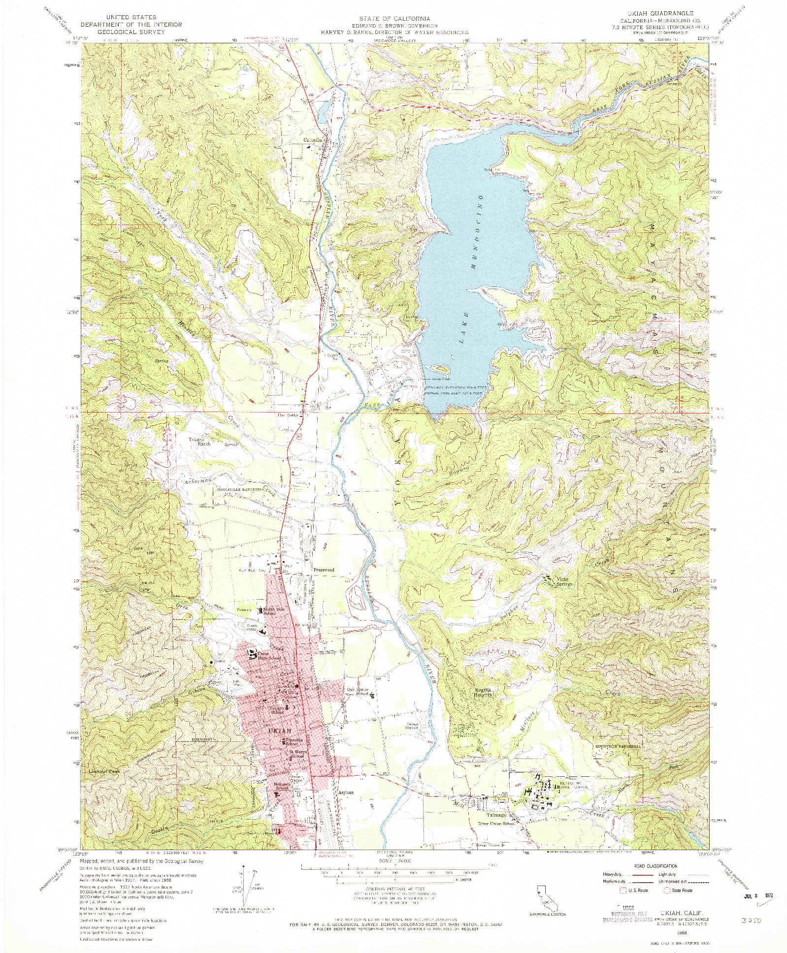 USGS 1:24000-SCALE QUADRANGLE FOR UKIAH, CA 1958