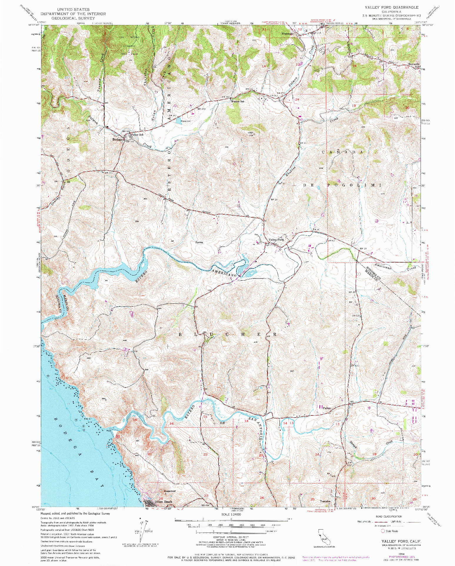 USGS 1:24000-SCALE QUADRANGLE FOR VALLEY FORD, CA 1954