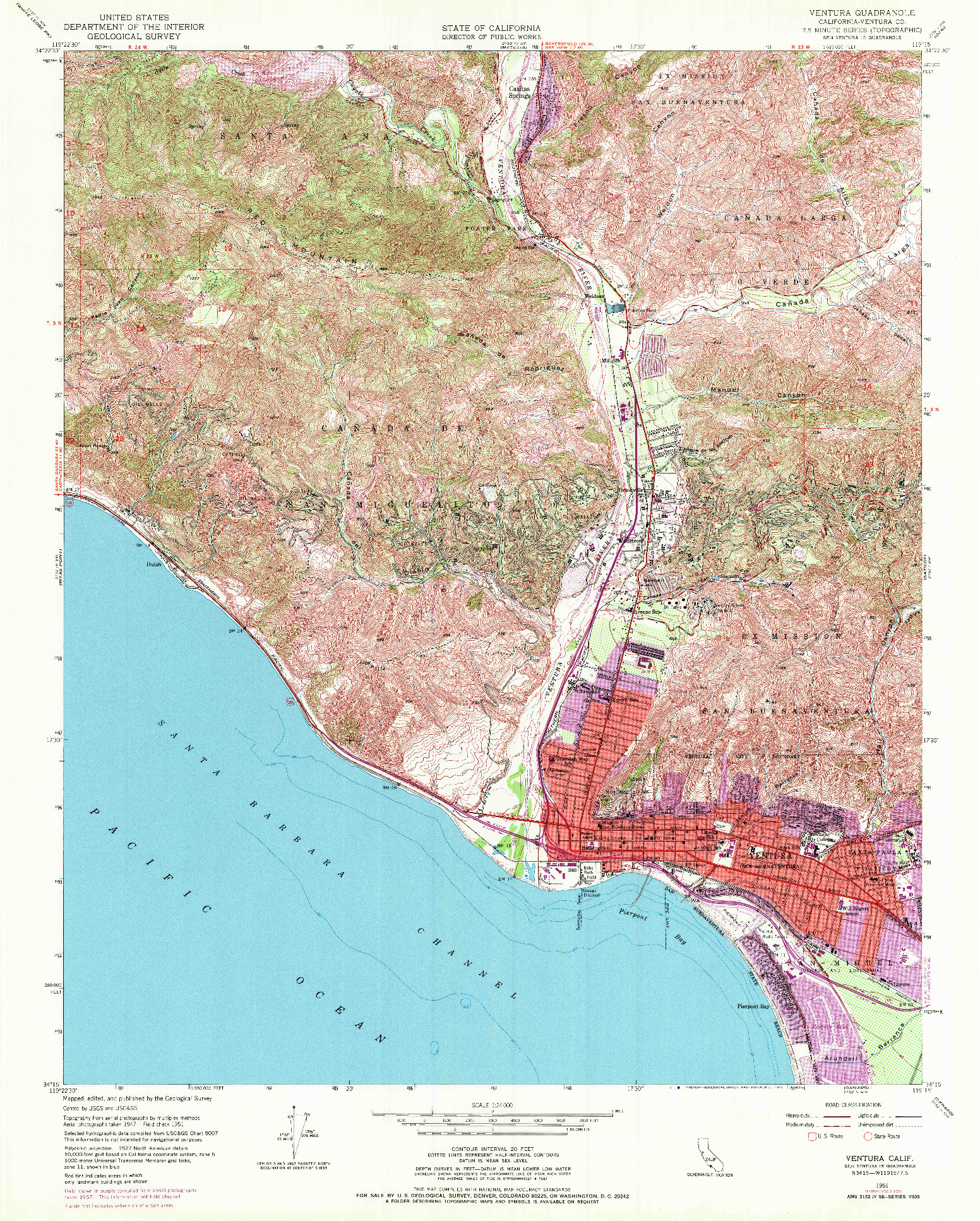 USGS 1:24000-SCALE QUADRANGLE FOR VENTURA, CA 1951