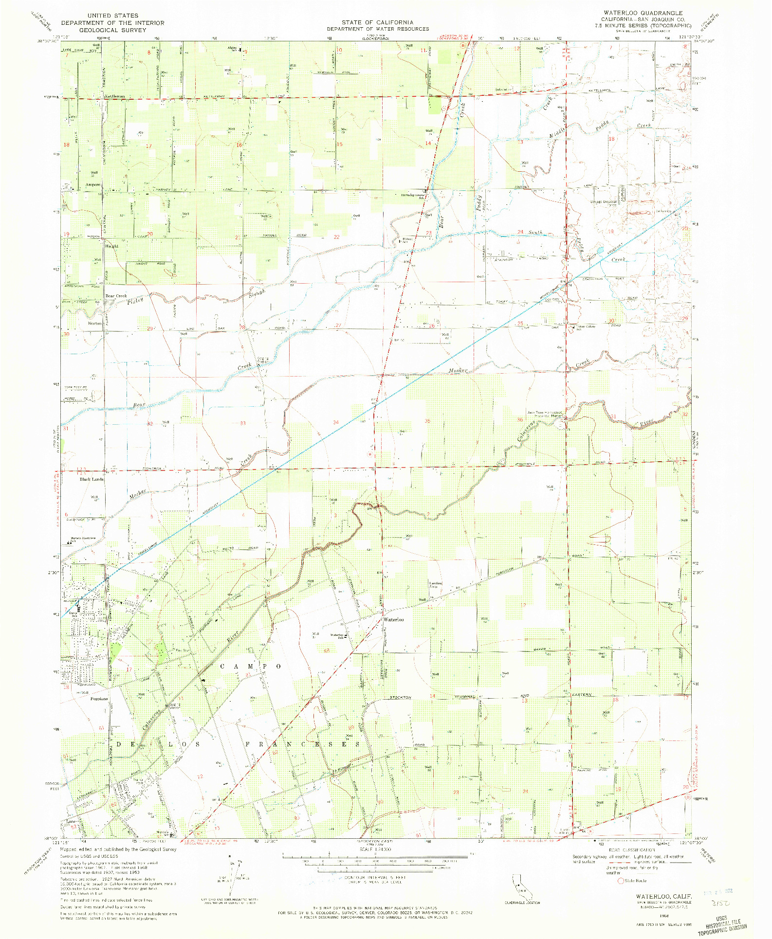 USGS 1:24000-SCALE QUADRANGLE FOR WATERLOO, CA 1968