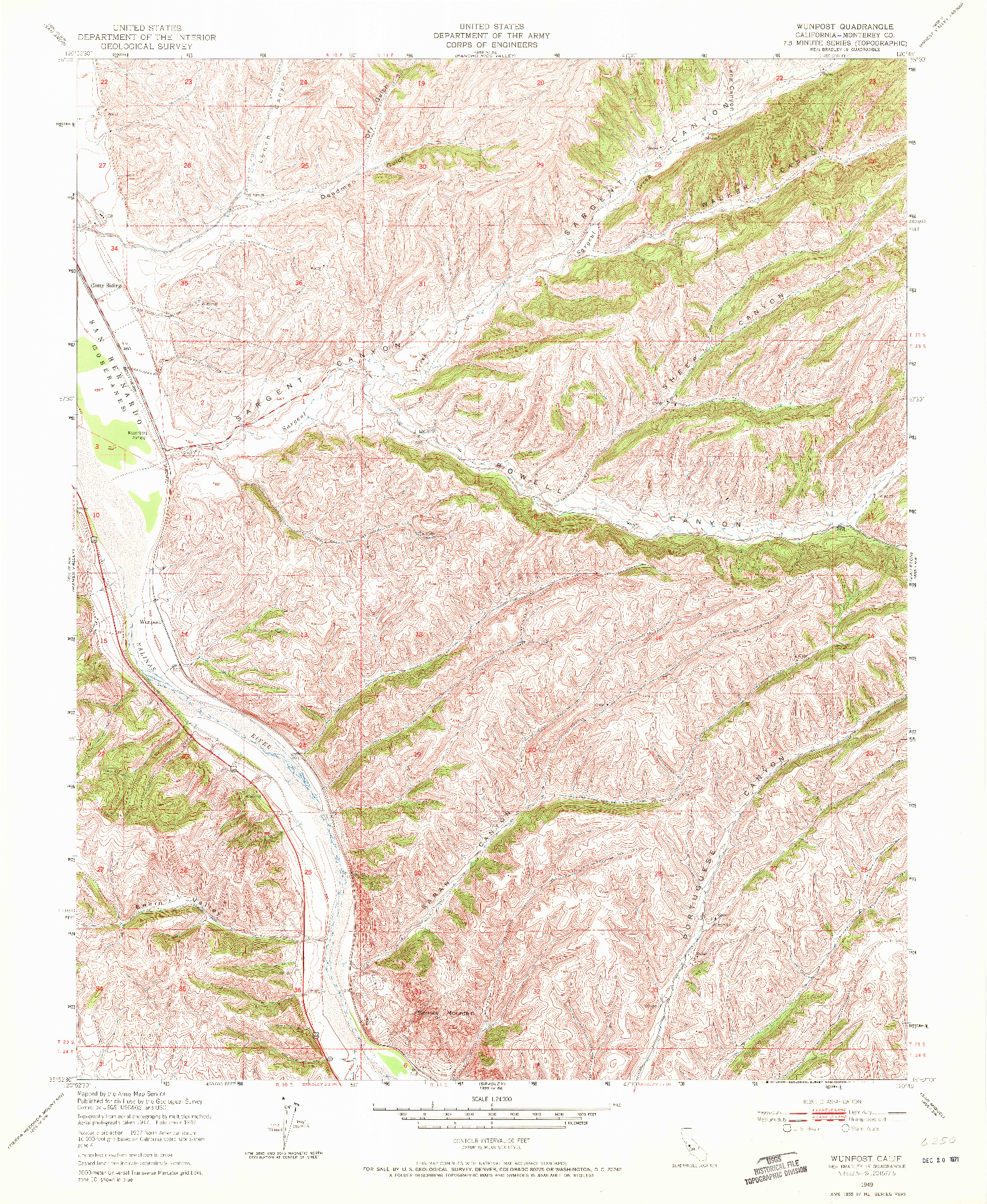 USGS 1:24000-SCALE QUADRANGLE FOR WUNPOST, CA 1949