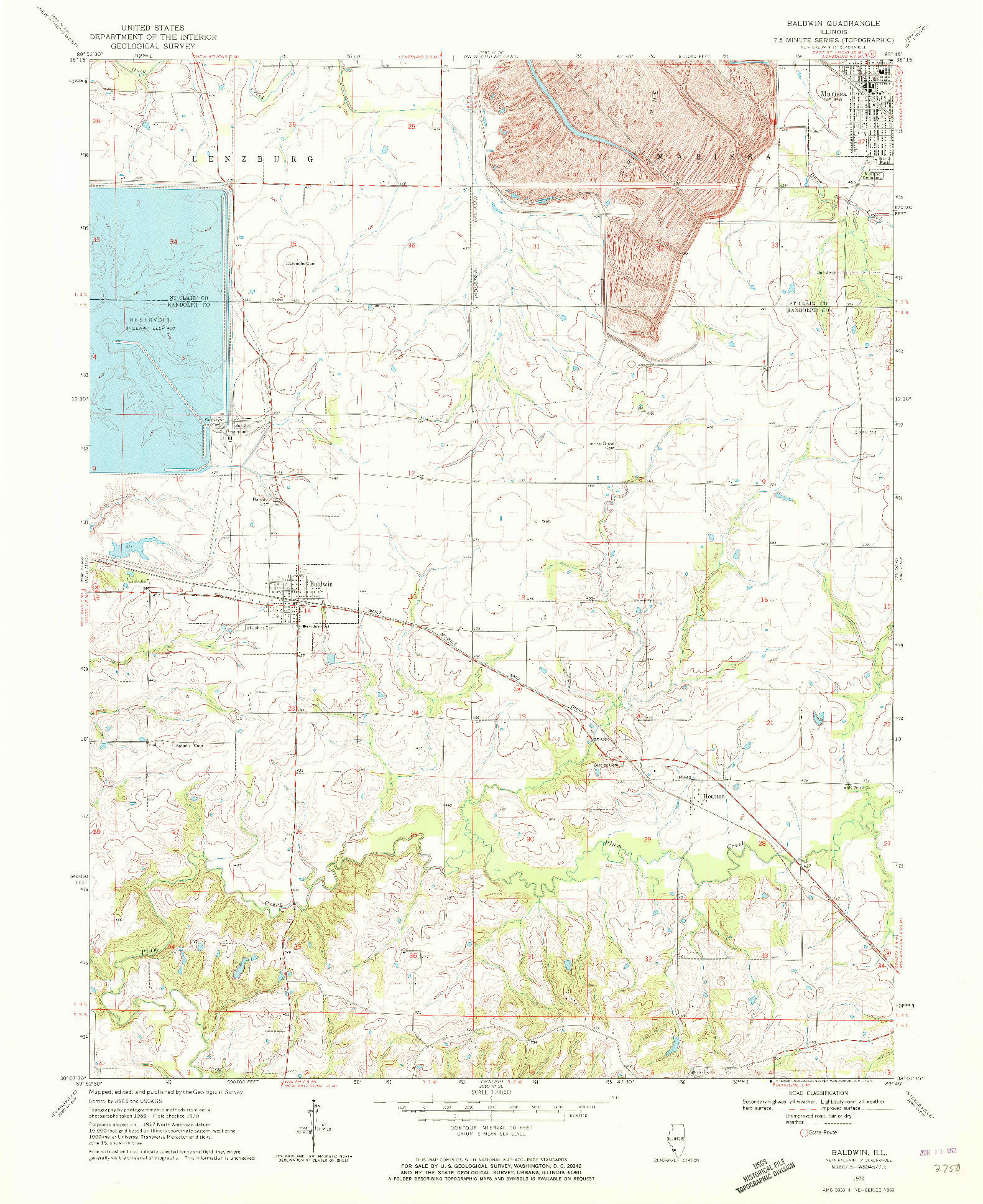 USGS 1:24000-SCALE QUADRANGLE FOR BALDWIN, IL 1970