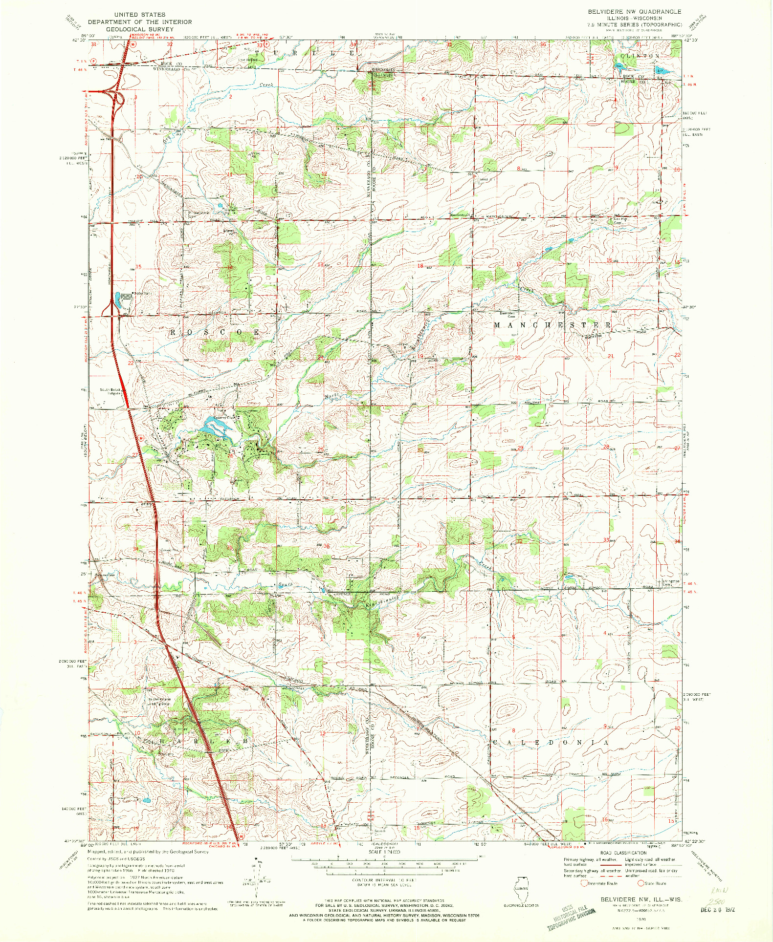 USGS 1:24000-SCALE QUADRANGLE FOR BELVIDERE NW, IL 1970