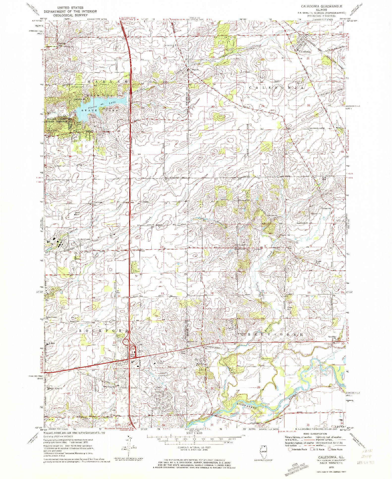 USGS 1:24000-SCALE QUADRANGLE FOR CALEDONIA, IL 1970