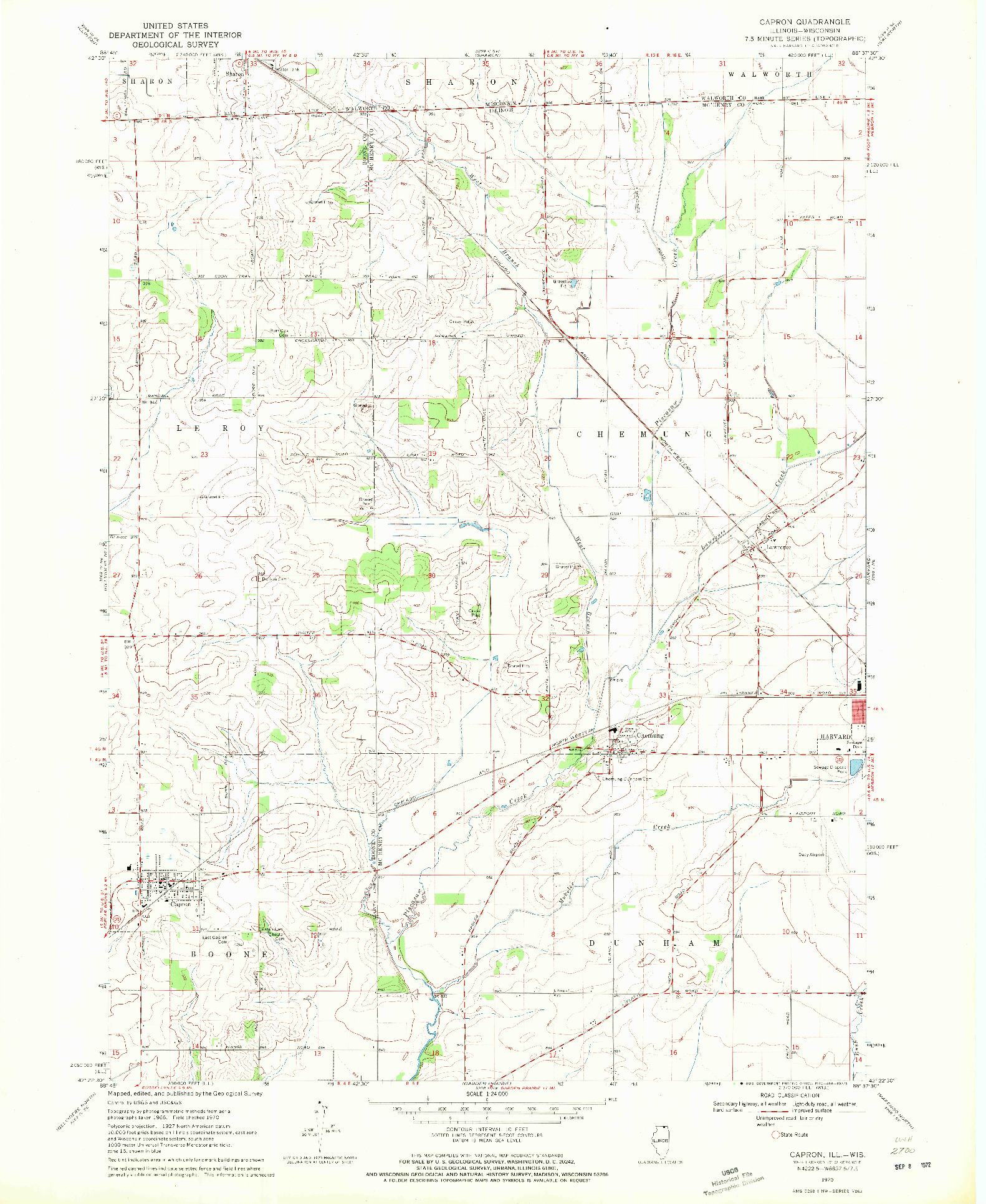 USGS 1:24000-SCALE QUADRANGLE FOR CAPRON, IL 1970