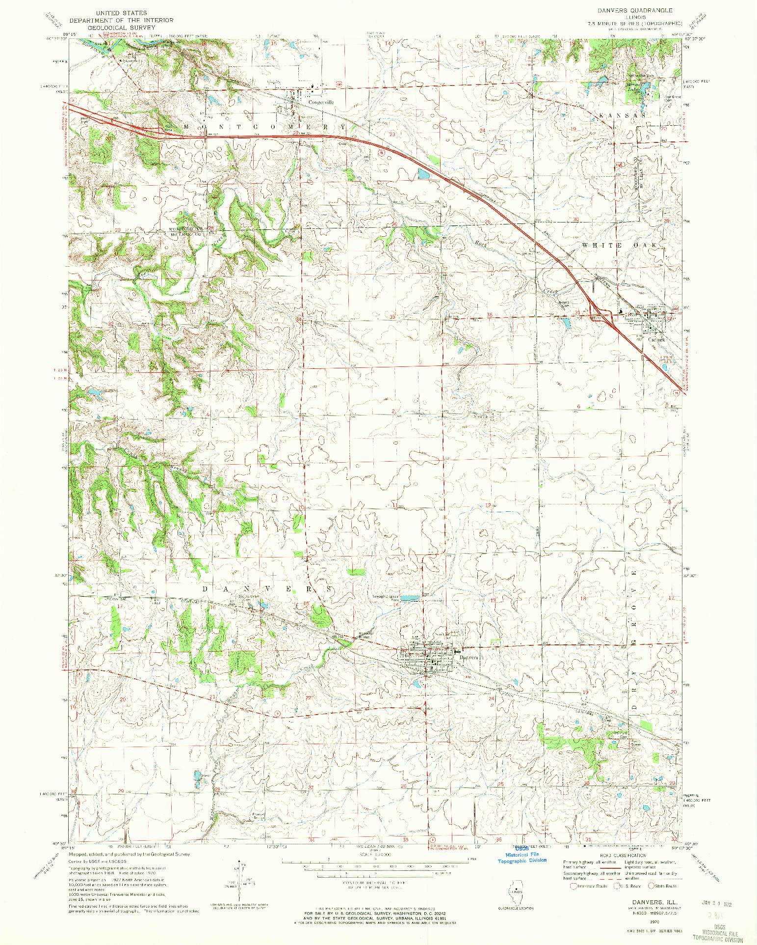 USGS 1:24000-SCALE QUADRANGLE FOR DANVERS, IL 1970