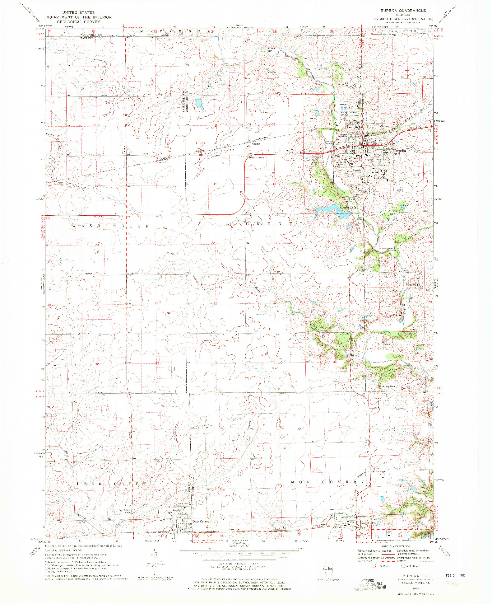 USGS 1:24000-SCALE QUADRANGLE FOR EUREKA, IL 1970