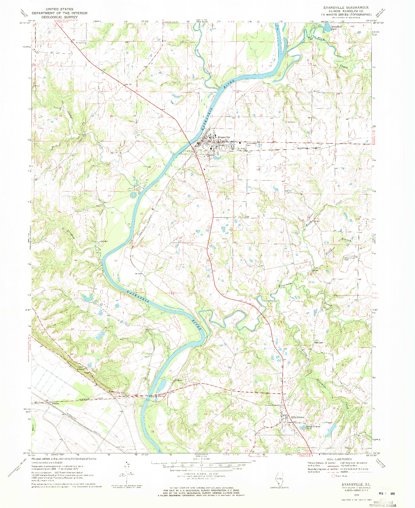 USGS 1:24000-SCALE QUADRANGLE FOR EVANSVILLE, IL 1970