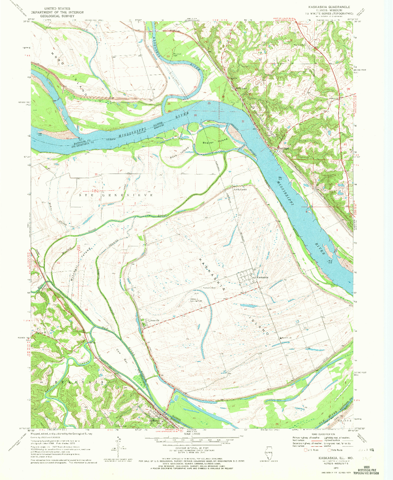 USGS 1:24000-SCALE QUADRANGLE FOR KASKASKIA, IL 1970