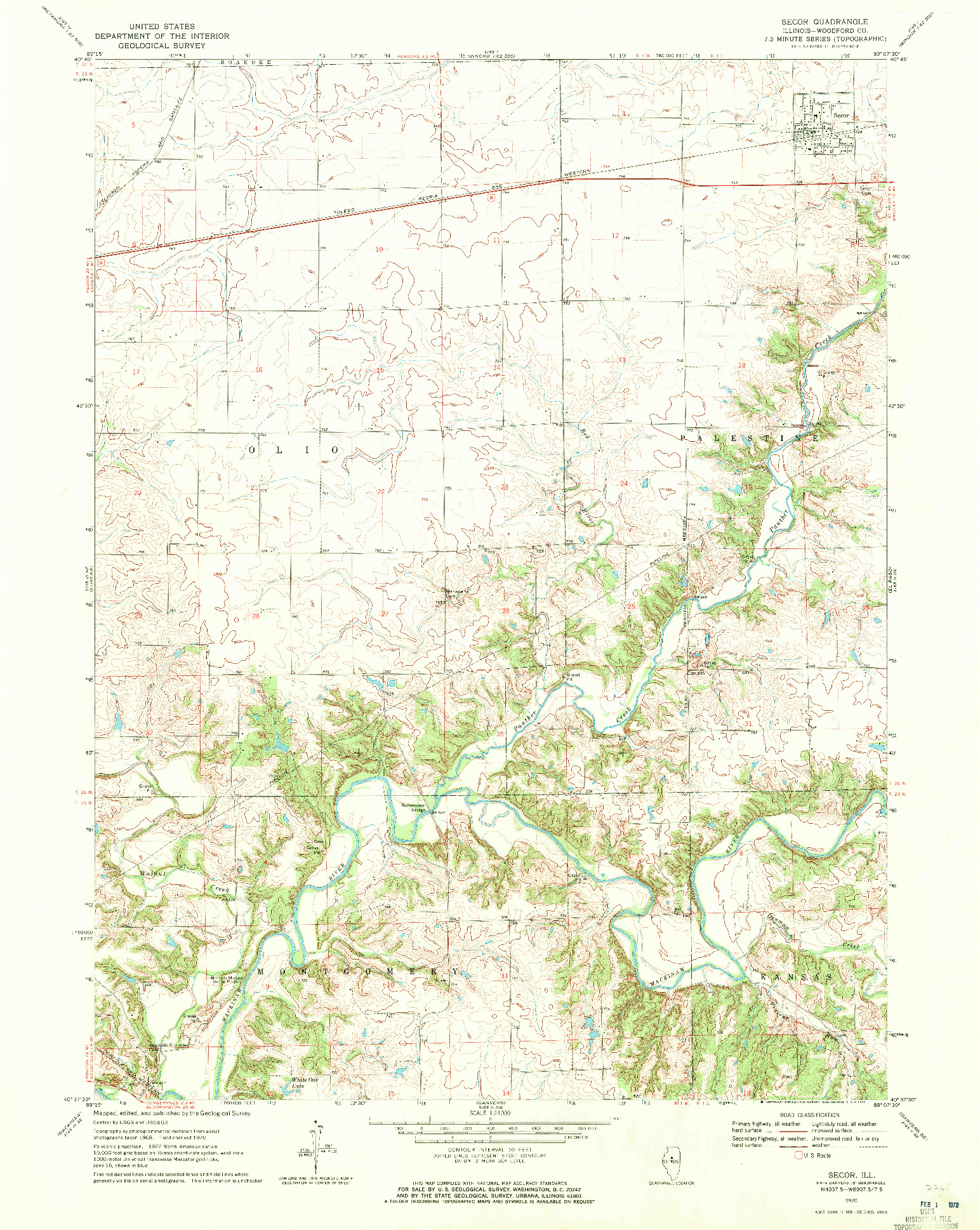 USGS 1:24000-SCALE QUADRANGLE FOR SECOR, IL 1970